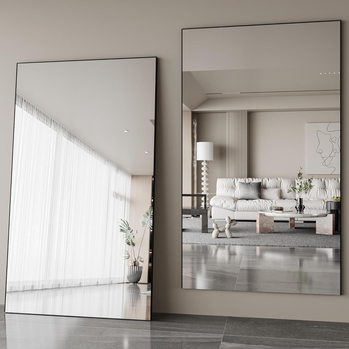 Fitcleer Glassless Floor Mirror, 71×39”, Wide Shatterproof Full Length Wall Mirror for Bedroom, Living Room, or Home Gym, Ultra-Light Leaning or Hanging Design, Black Frame