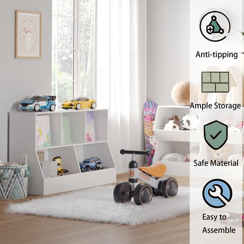 DINZI LVJ Toy Storage Organizer, Kids Bookshelf, Wood Toy Storage Cabinet, 5 Cubby Children Bookcase, 43.3" L Toddler Book Shelf for Playroom, Living Room, Nursery, Hallway, School, White