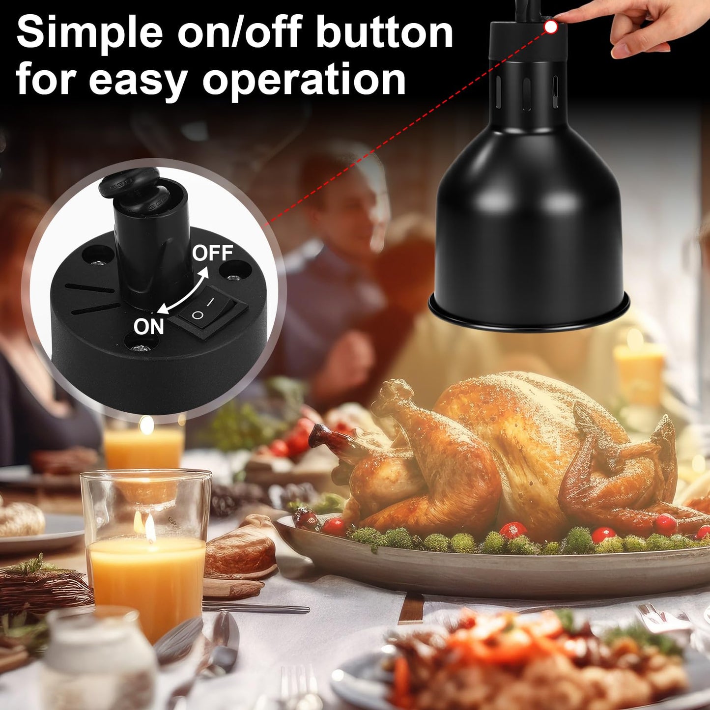 Nuanchu 2 Pack Food Heat Lamps 110v 250w Food Warmer Light Retractable Hanging Heat Lamp for Buffet Restaurant Catering Kitchen Dia 17.5cm Shade Black