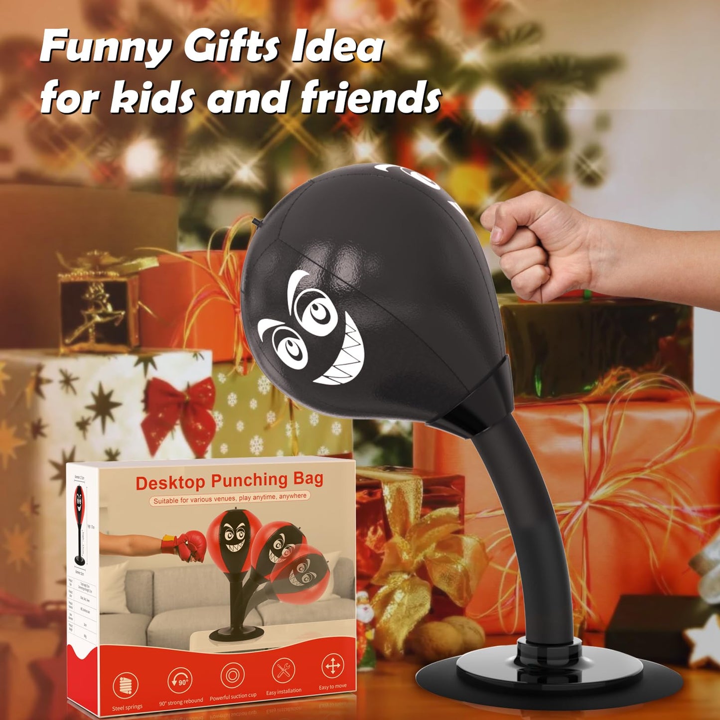 Desktop Punching Bag with Suction Cup - Punch Away Stress, Heavy Duty Office Desk Stress Ball for Adults & Kids, Fun Boxing Toy for Coworkers, Friends