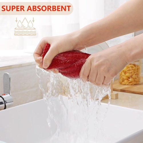 Homaxy 100% Cotton Dish Cloths - Ultra Soft, Absorbent & Quick Drying | 12x12 Inches, 6-Pack, Red