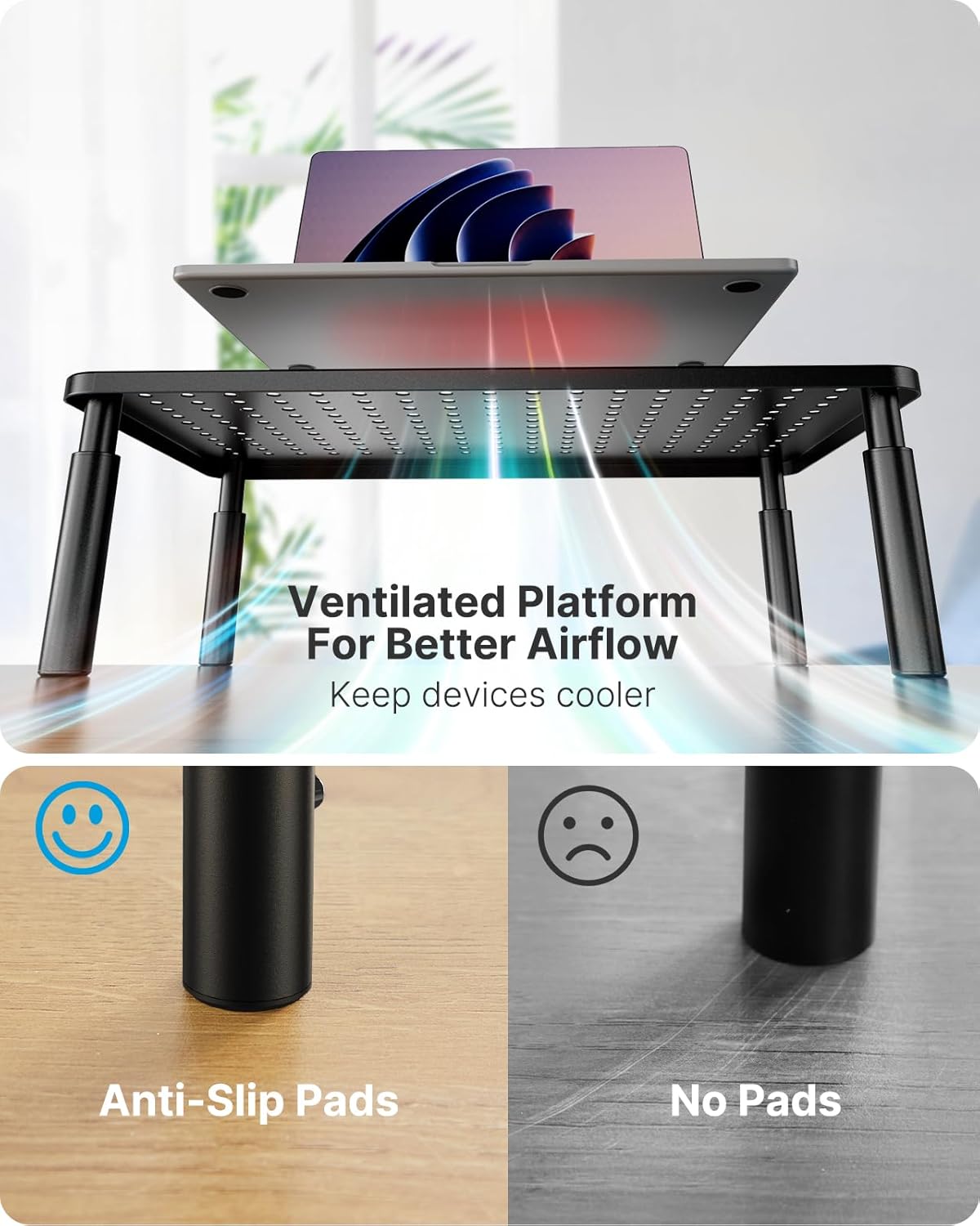 3 15.6" HUANUO Monitor Stand, Monitor Stand Riser Height Adjustable, Monitor Riser with Airflow Vents, Laptop Stand