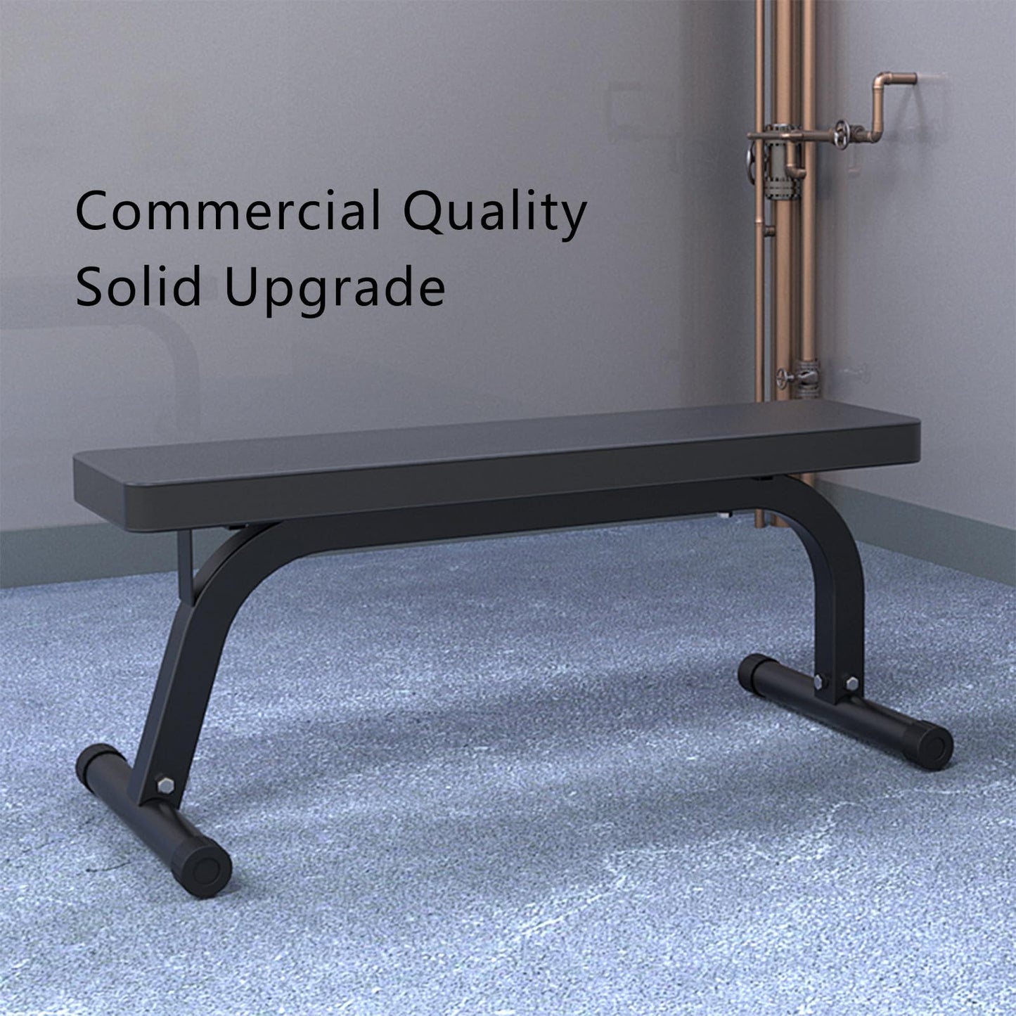 Flat Weight Bench for Home Gym, Commercial Quality, Strength Training, Stable Assembly, Black