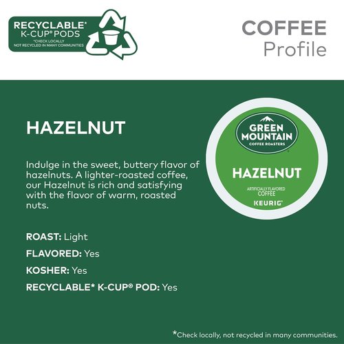 Green Mountain Coffee Roasters Hazelnut K-Cup Pods - Light Roast Coffee, 72 Count for Easy Brewing
