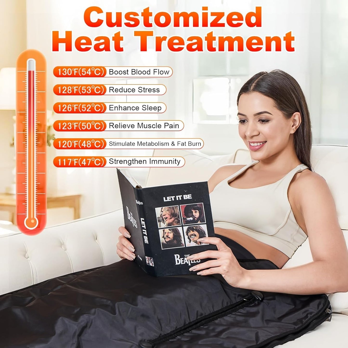 yamxun Infrared Sauna Blanket for Home: Portable Full Body Detox Wrap with Deep Heat Relaxation - Adjustable 86-176°F Far Infrared Therapy 20-60 Min Timer Waterproof Foldable Design 71 x 31.5 Inch