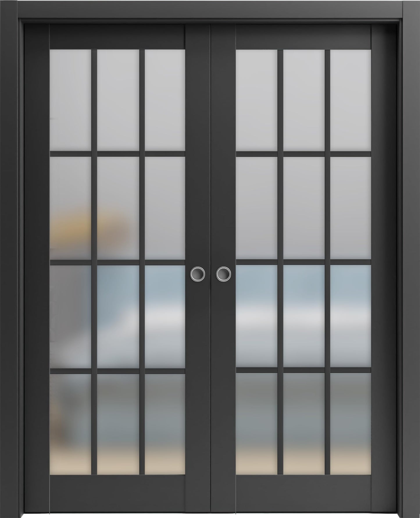 SARTODOORS Felicia 3312 | Interior French Double Pocket Doors with Frosted Glass, Wooden, 36x80, Black, Classic Style | Hardware Included