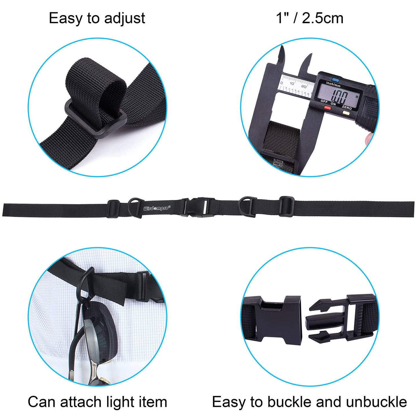 Wisdompro Backpack Chest Strap, Heavy Duty Adjustable Backpack Sternum Strap Chest Belt with Quick Release Buckle for Hiking and Jogging - with Slide Locks (Black)