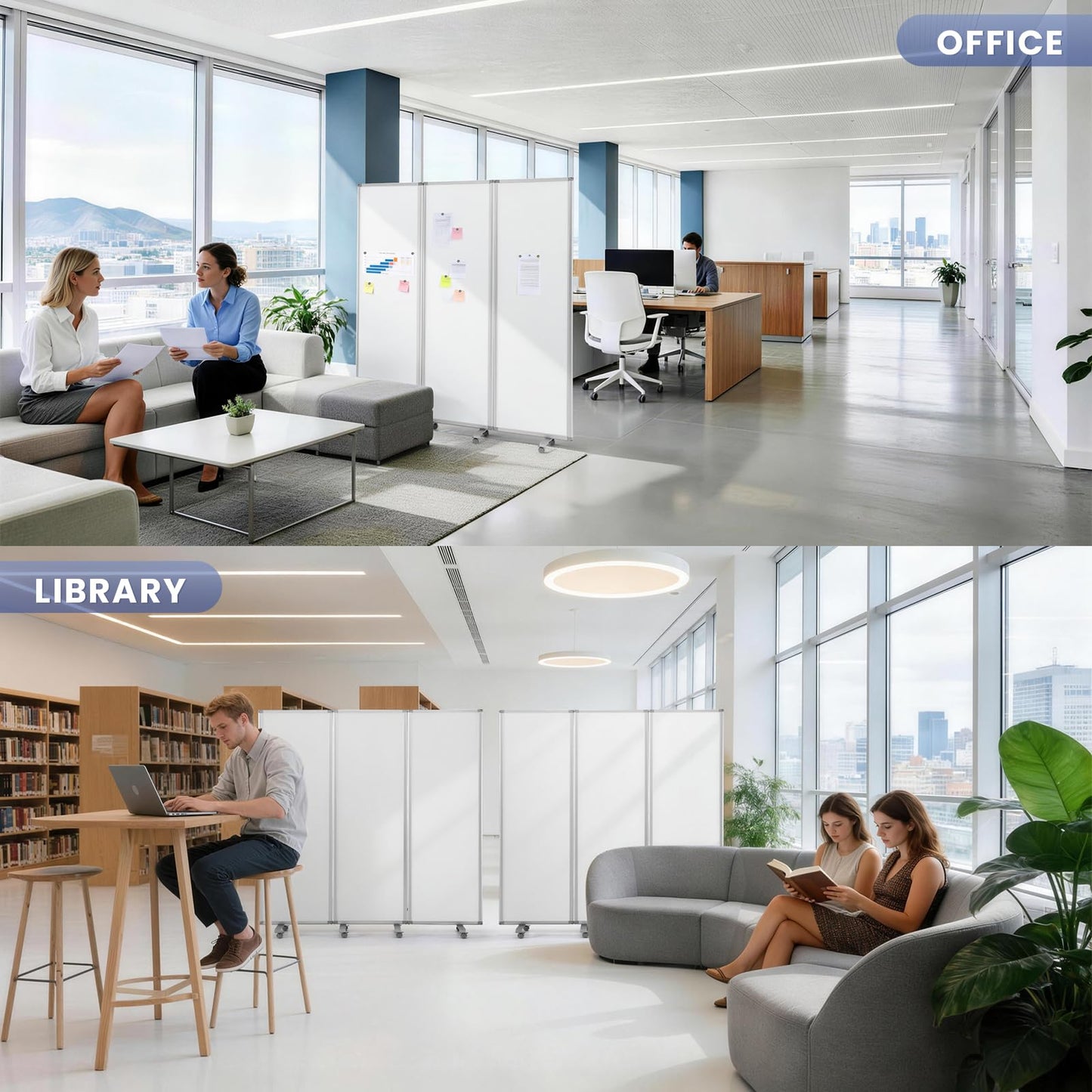 MAKELLO Portable Office Partitions 71" H x 71" W, Freestanding Office Dividers Partition Wall for Room, 3-Panel Trifold Privacy Panel, Magnetic Whiteboard, Aluminum Frame