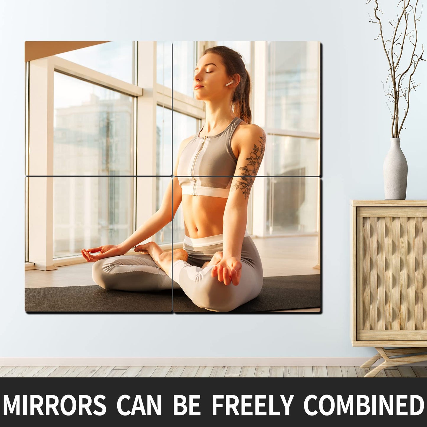 Unbreakable Acrylic Mirror Non-Glass shatterproof Mirror Full Length Wall Gym for Home Mirror Frameless Home Fitness Mirrors (4pcs,12 in x12 in ), Silver