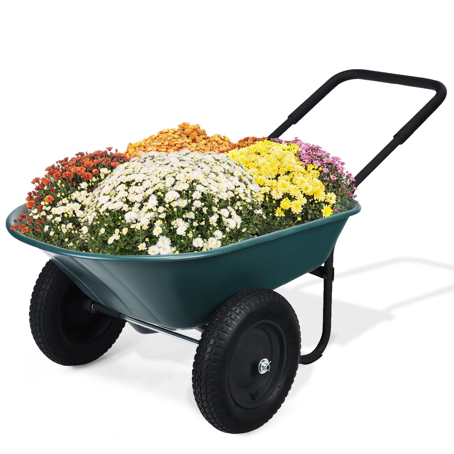 Wellhut 2 Tire Wheelbarrow Dump Cart, Heavy Duty Home Utility Garden Cart, 330 LBS Yard Wheelbarrow, Perfect for Transporting Soil Bricks and Construction Materials, Green