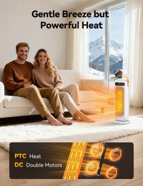 KQPZ Space Heater, 1500W PTC Ceramic Electric Heaters for Indoor Use with Remote, 4 Levels Room Heater with LED Touch Display, 110° Oscillation,10H Timer,Fast & Safe Portable Heater for Bedroom Office