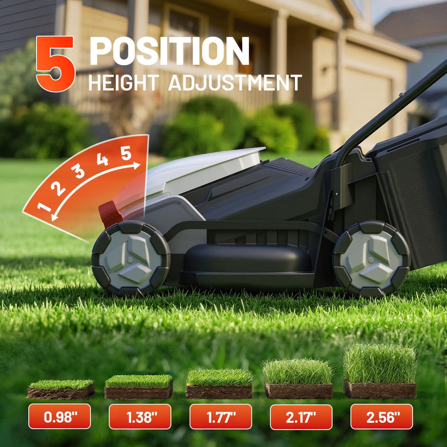 Litheli 14 Inch Cordless Lawn Mower, 5.0Ah Battery Powered Push Mower with Brushless Motor, Quiet & No Maintenance, Lightweight Grass Cutter for Small to Mid-Sized Yards