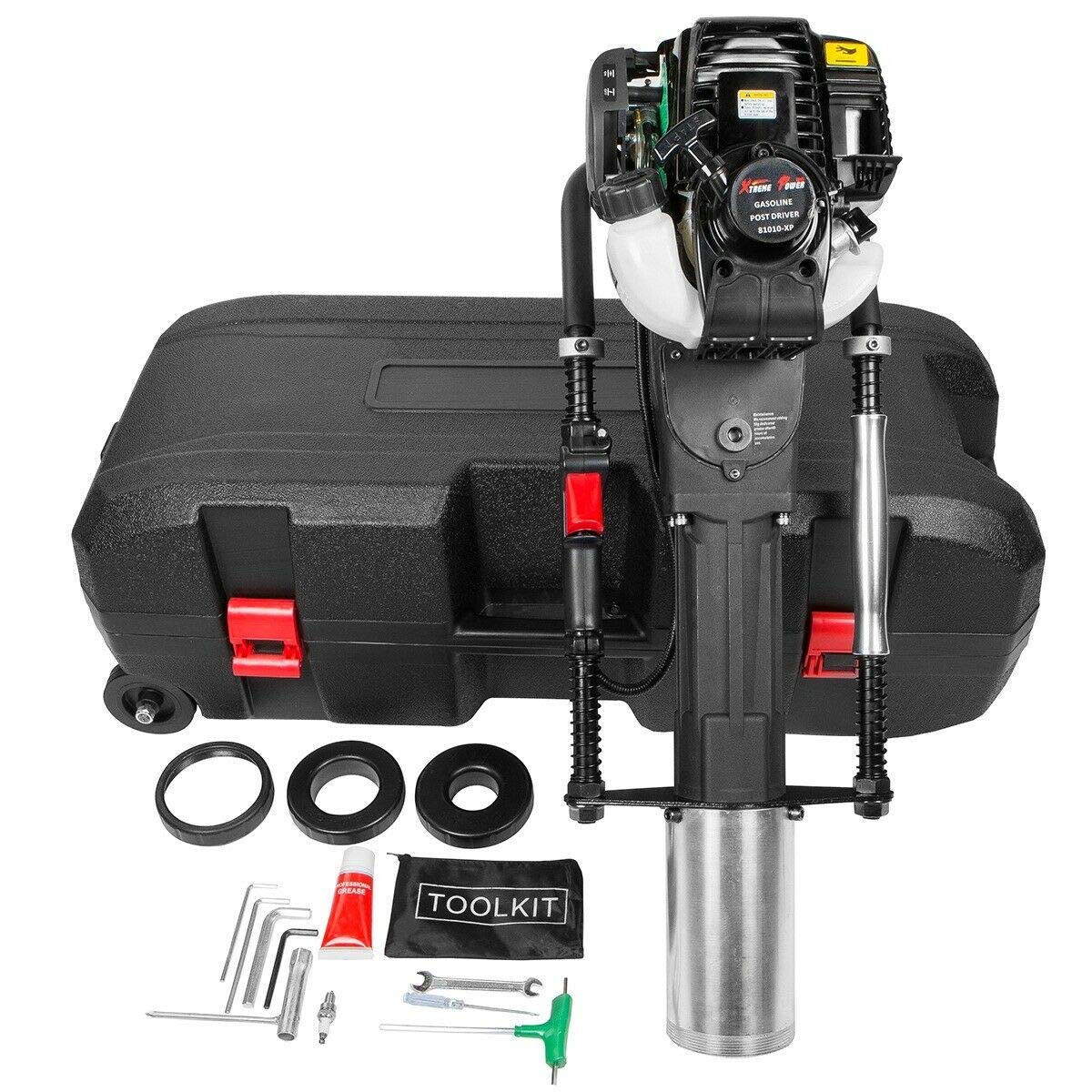 XtremepowerUS 38cc Gas-Powered T Post Driver Fence Post Driver Gasoline Piling 4-Stroke EPA Certificated w/Rolling Case