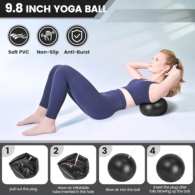 Home Pilates Essentials Kit for Women,Pilates Equipment Set with 9 Inch Yoga Ball,Figure 8 Resistance Band,Pilates Bands & Accessories,Pilates Ring and Ball Set for Beginners Home Workouts