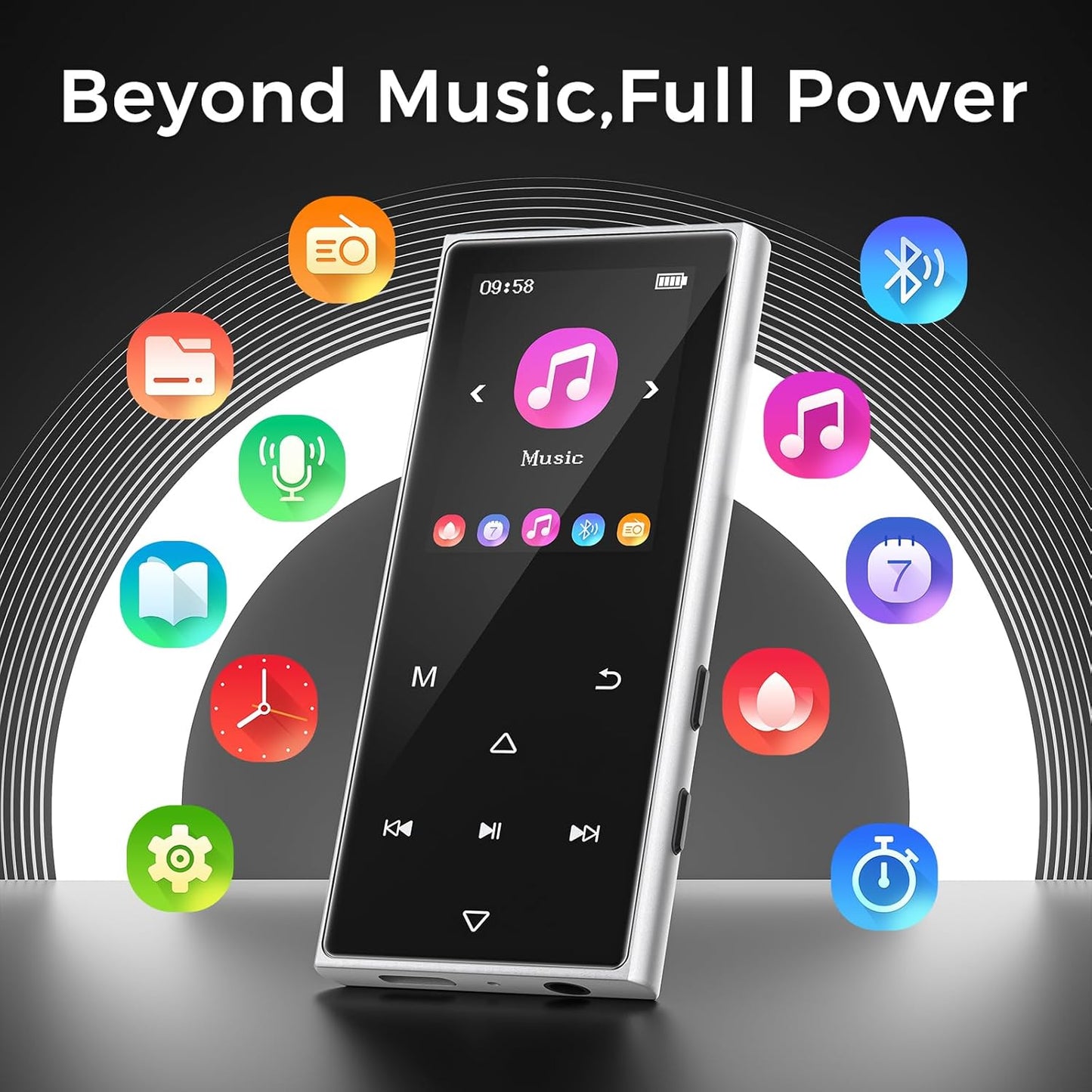AGXOV 128GB MP3 5.3, (1.77''128GB) Player with Bluetooth Music Player with Built-in HD Speaker, FM Radio, Voice