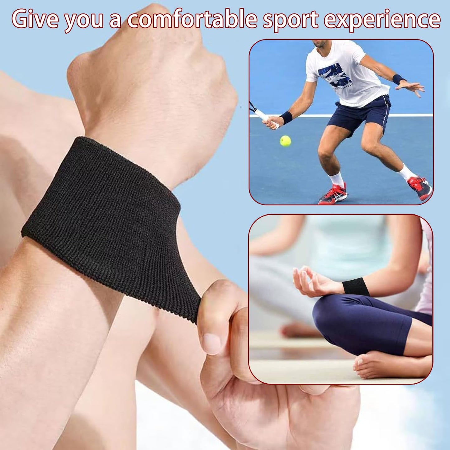 2 Pair Wrist Sweatbands Sports Wristbands for Men & Women, Stretchy & Sweat Absorbing Cotton Terry Cloth Wristband for Football Basketball, Running (Grey)