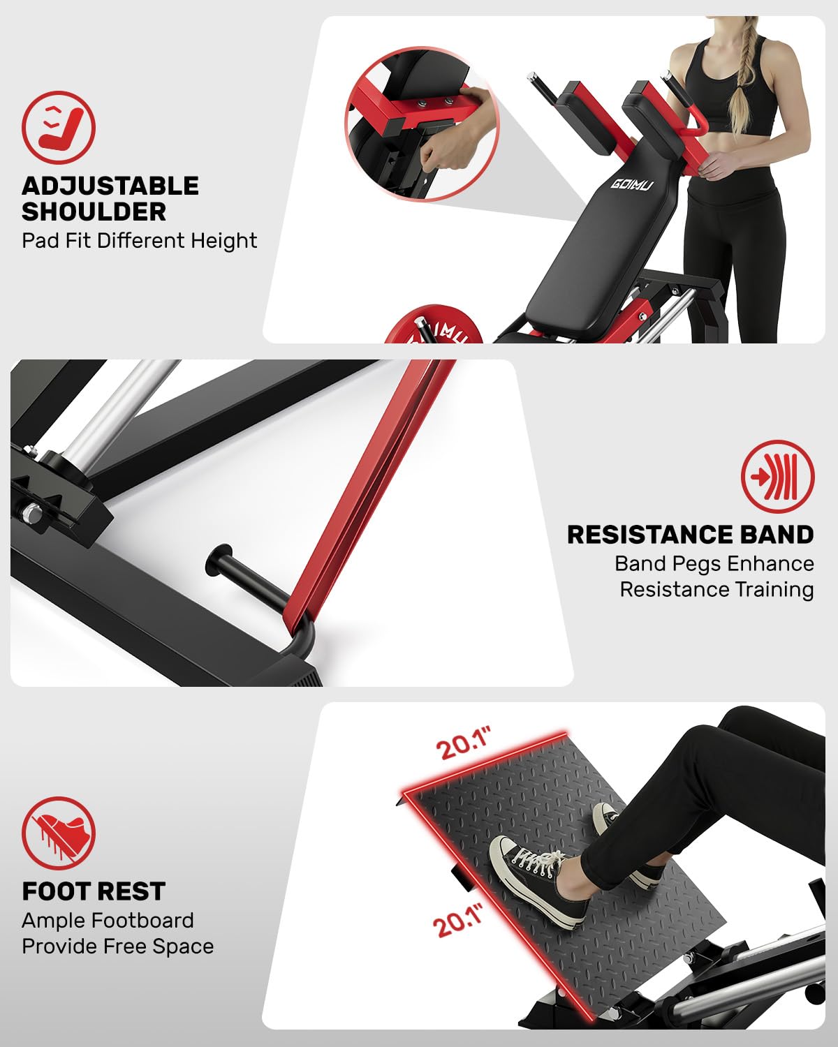 GOIMU L5 Leg Press Hack Squat Machine, 30-Degree Leg Press Machine for Home Gym, Compact Hack Squat Machine with Removable Shoulder Pad, Lower Body Workout Equipment