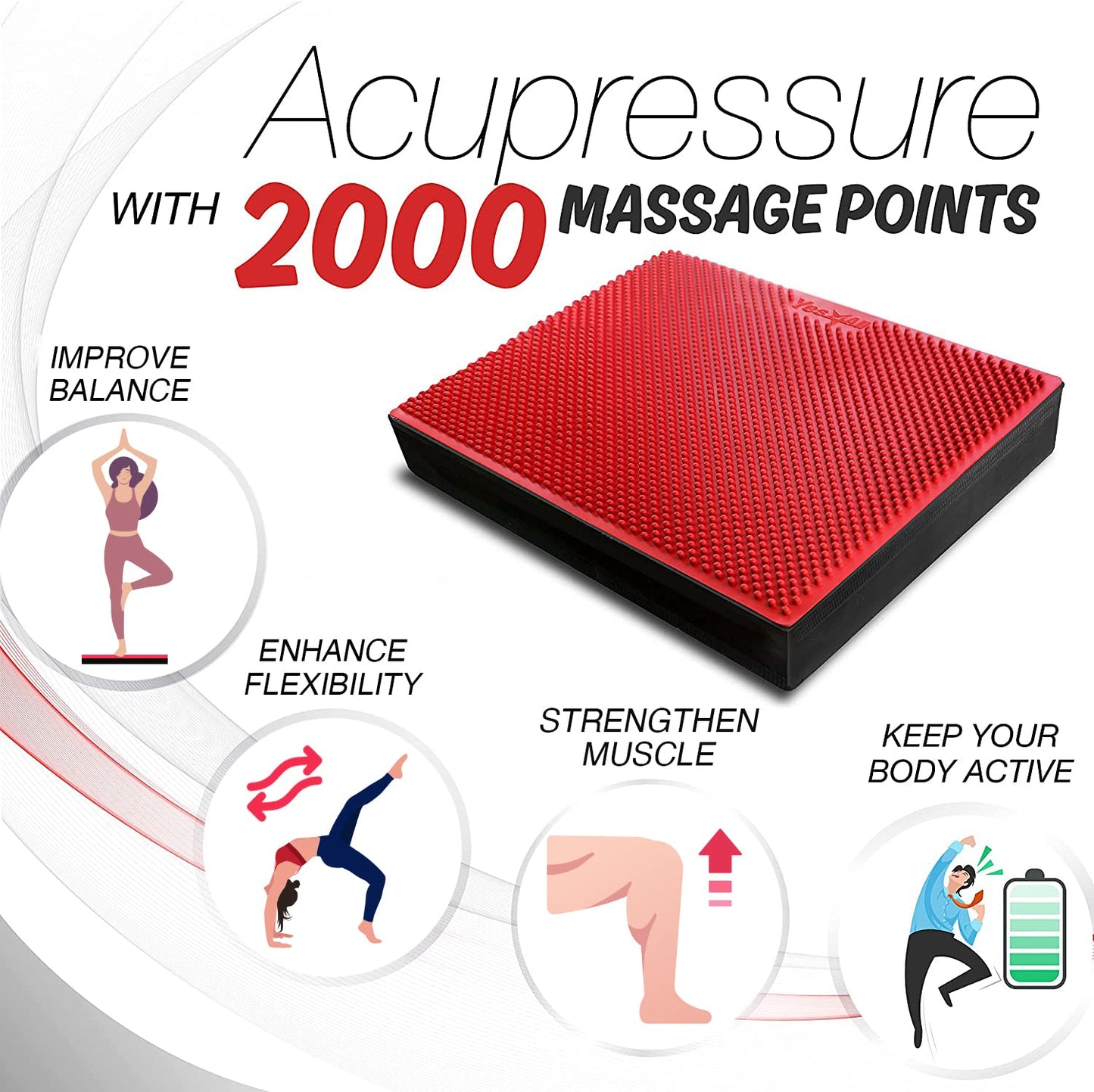 Yes4All unisex adult B. Red Yoga Balance pad massage, N.Red - XXL + Extra Thick -20" x 16" 3", X-Large US