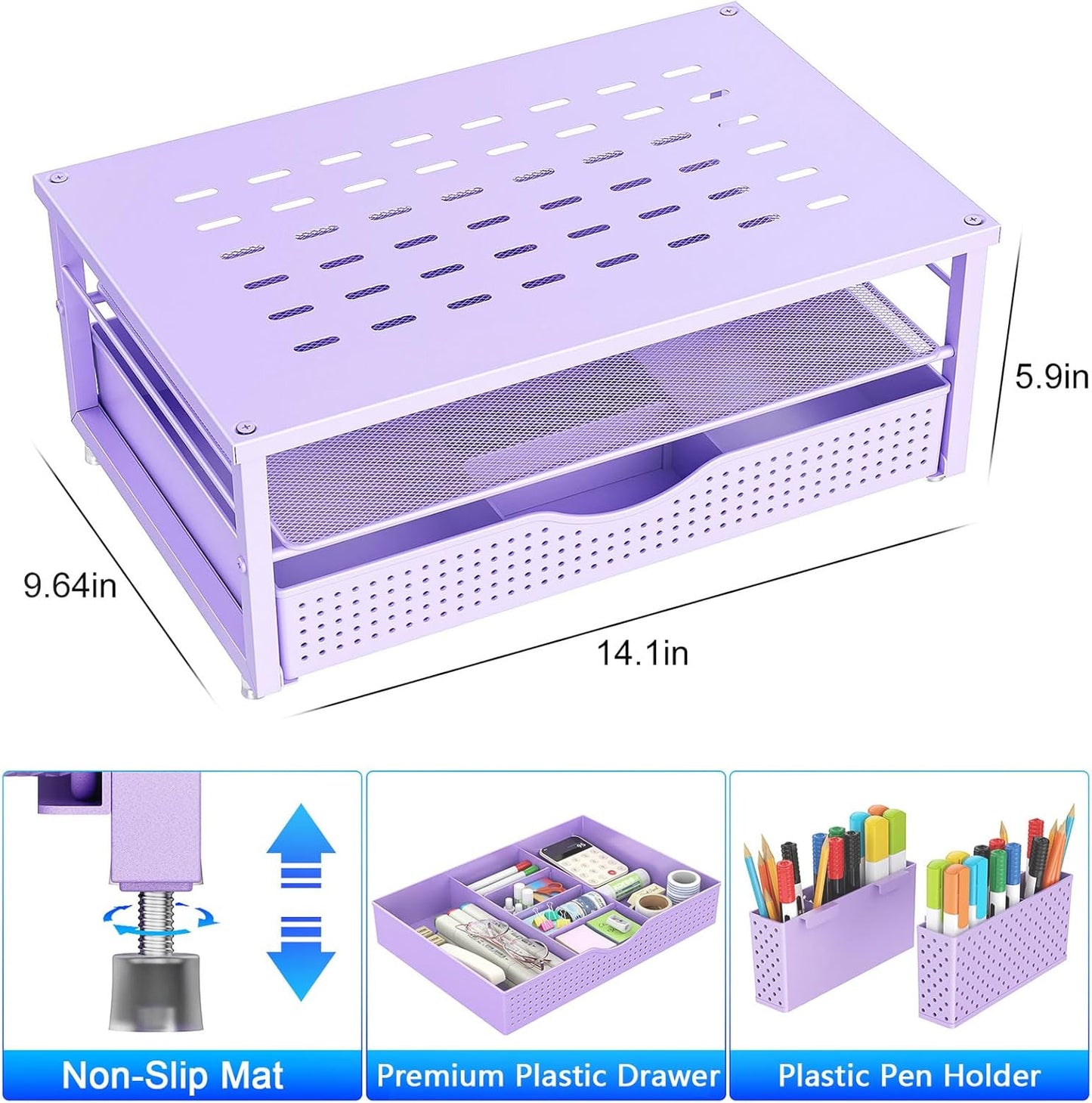 2 gianotter Desk Organizers and Accessories, Monitor Stand with Drawer and Pen Holder, Purple Desk Accessories