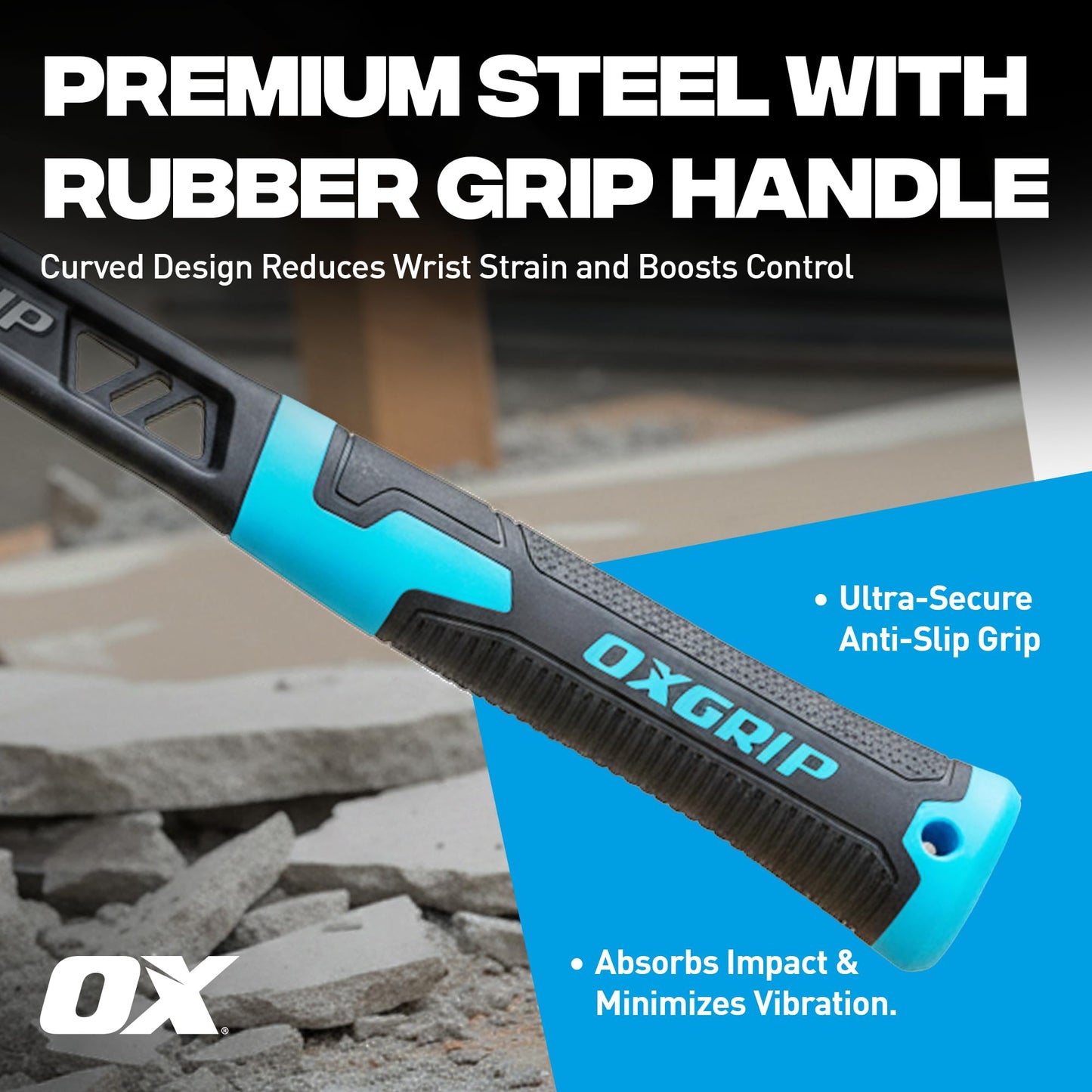 OX Pro 20-Ounce Ultrastrike Brick Hammer Robust Striking Power, Vibration Dampening Bridged Neck, Ultimate Durability with One Piece Steel Handle, Ergonomic Non-Slip Grip, and Enhanced Safety Features