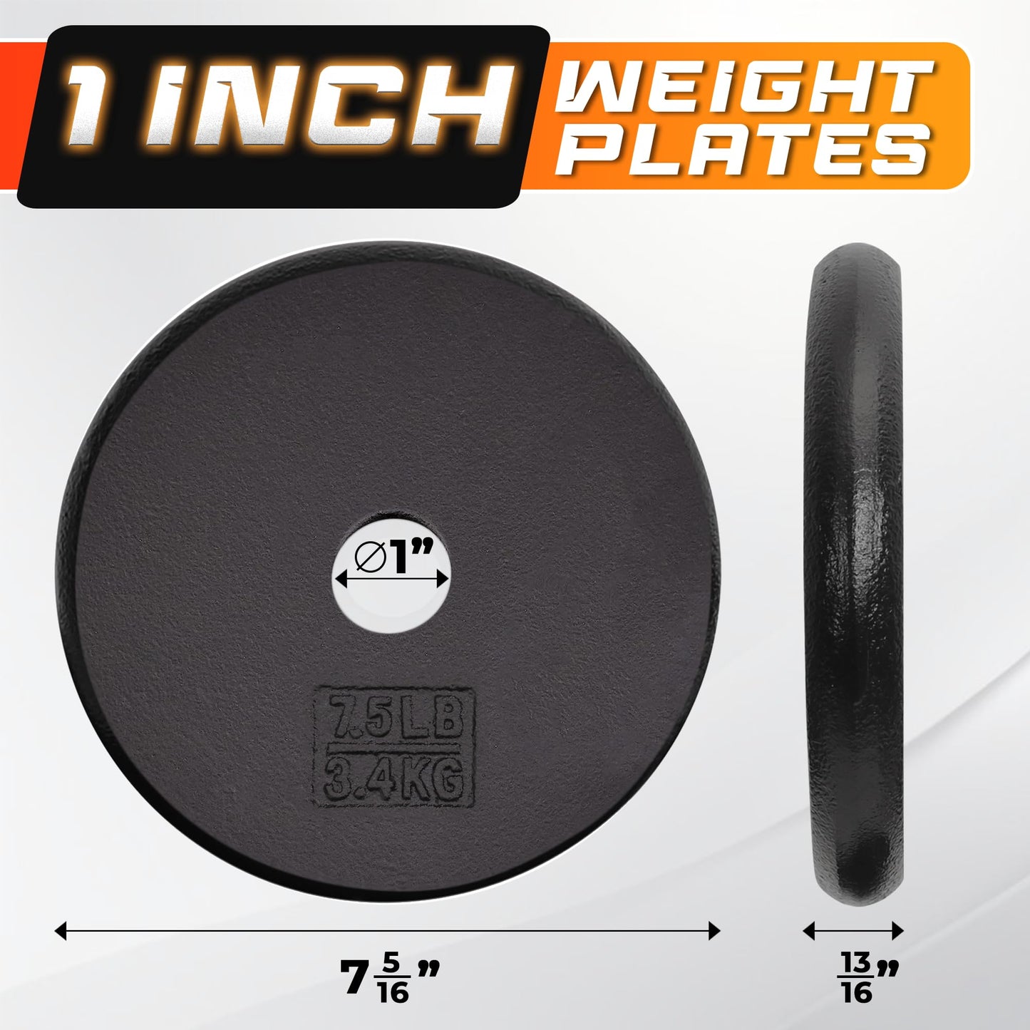 Yes4All 1-inch Cast Iron Weight Plates for Dumbbells – Standard Weight Disc Plates, 7.5 Pound (Pack of 2)