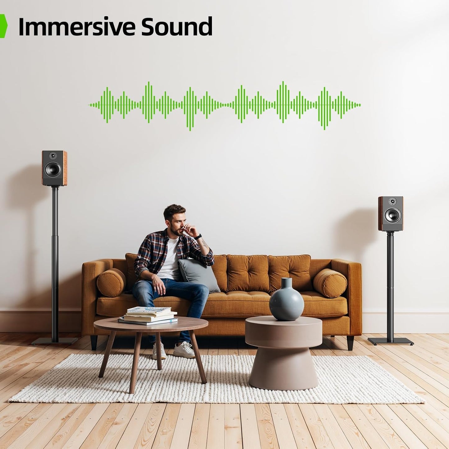 USX MOUNT Bookshelf Speaker Stands - Height Adjustable 32-42 Inch for Surround Sound Speakers | Max Load 11 lbs