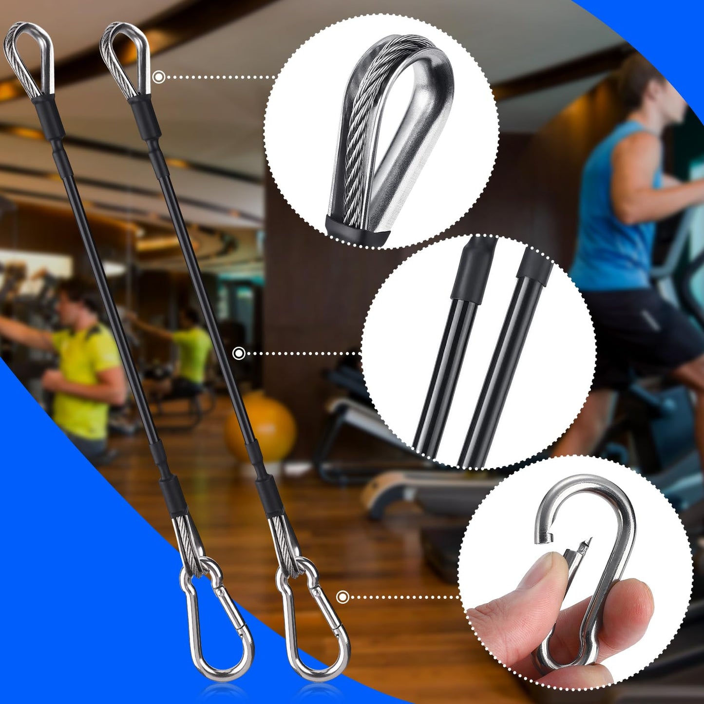 TOBWOLF 2PCS 10" Gym Extension Cable, Fitness Extension Rope Attachments Compatible with Home Gym Accessories, Replacement Gym Cables Machine Extension for LAT/Tricep Pull Down, Leg Extensions Machine
