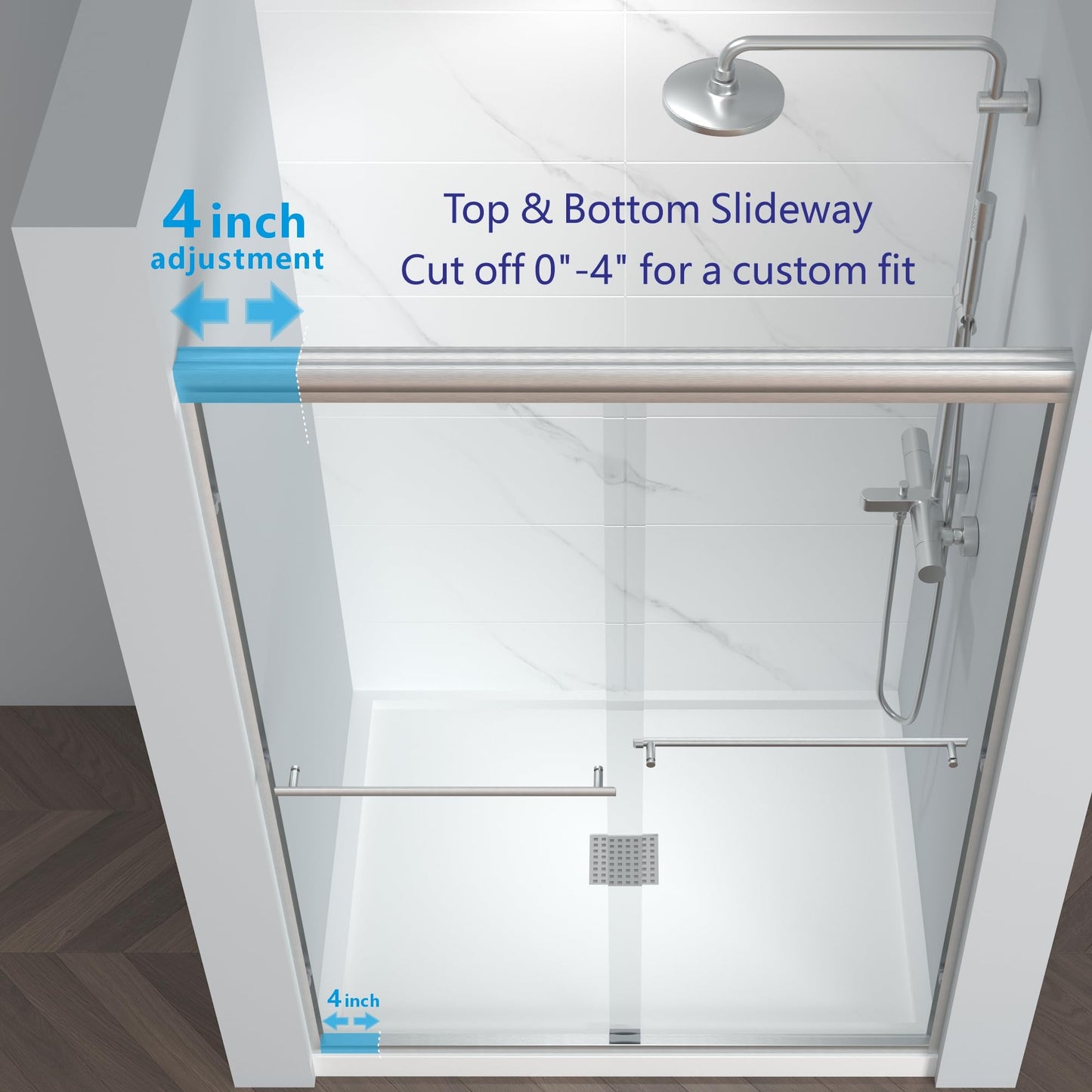 ENSO SENKA 44-48" W x 72" H Semi-Frameless Bypass Sliding Shower Door, Easy Clean Treated Clear Tempered Glass, Brushed Nickel