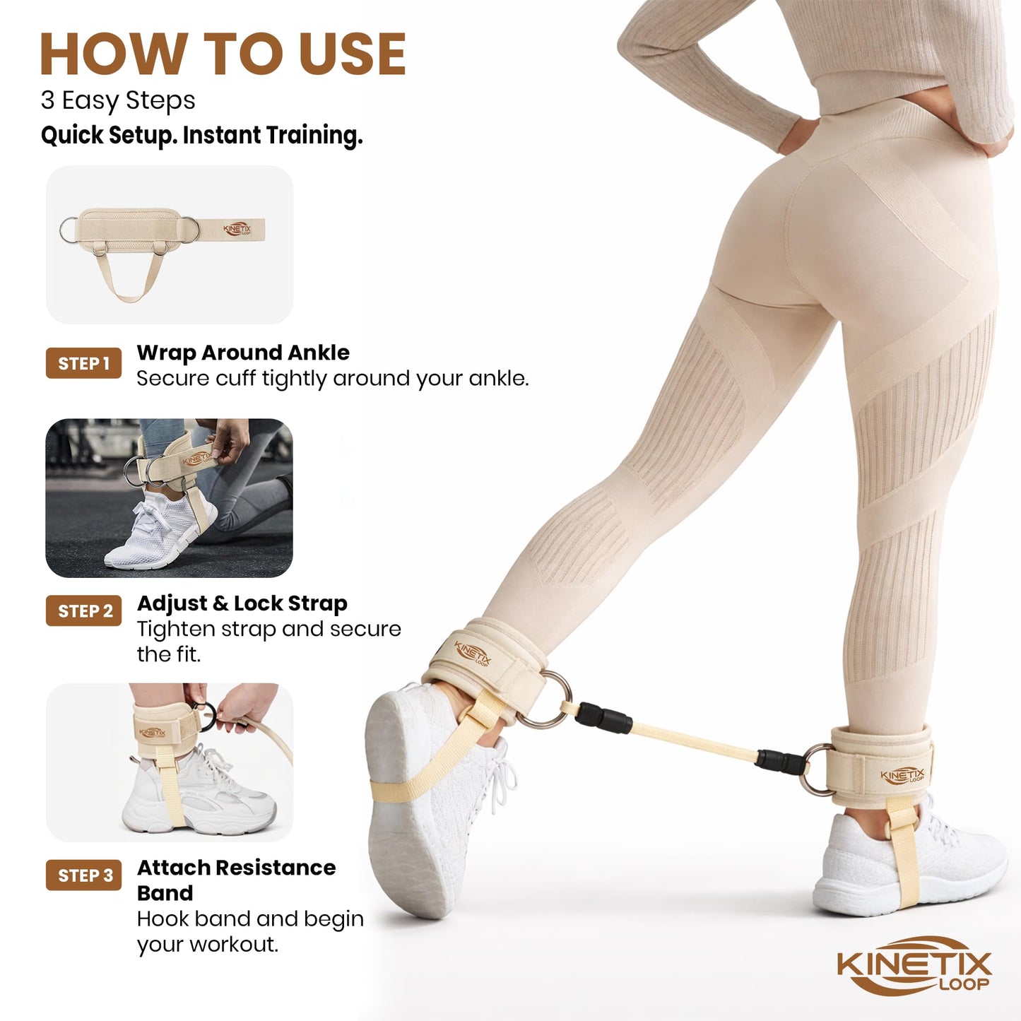 Kinetix Loop Ankle Resistance Bands with Cuffs – 3-Level Latex Exercise Bands for Glutes, Kickbacks & Hip Training | Neoprene Padded Ankle Cuffs for Women & Men | Home Gym Workout Set with Mesh Bag
