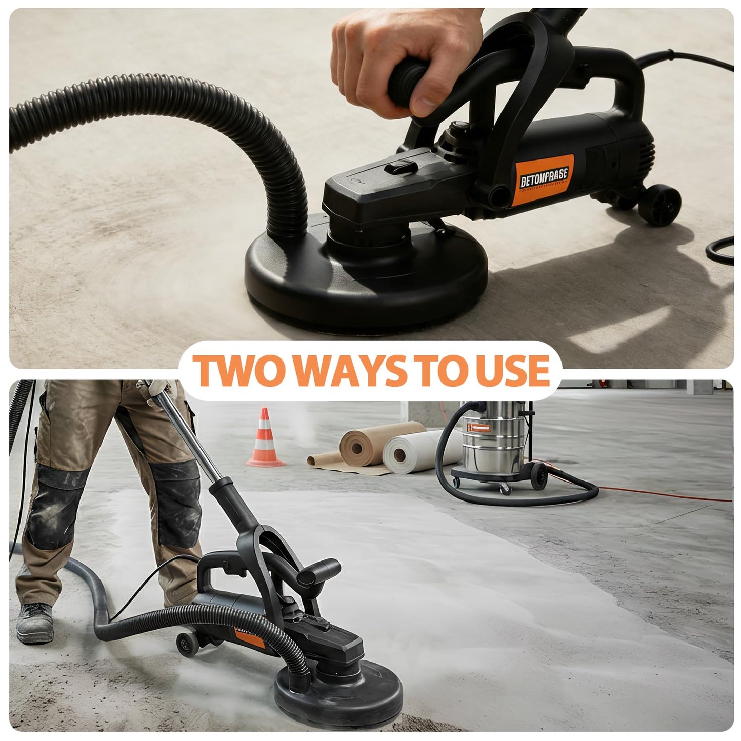 7 Inch Concrete Grinder Set with with Extendable Rod, 3800W Concrete Floor Polisher with Dust Extraction Shroud, 6 Gears, 6000RPM Concreter Surface Planner for Grinding Concrete Cement Marble