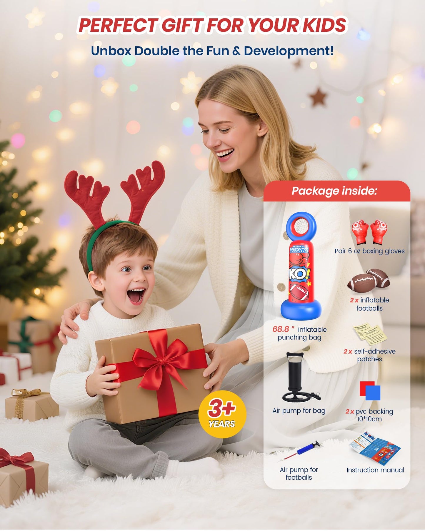 ODOSOLA Inflatable Punching Bag for Kids, 2-in-1 Freestanding Boxing Bag with Football Toss Game, 68.8'' Heavy Duty Karate Taekwondo Toy for Boys Girls Ages 3-12, Birthday Xmas Gift Ideas