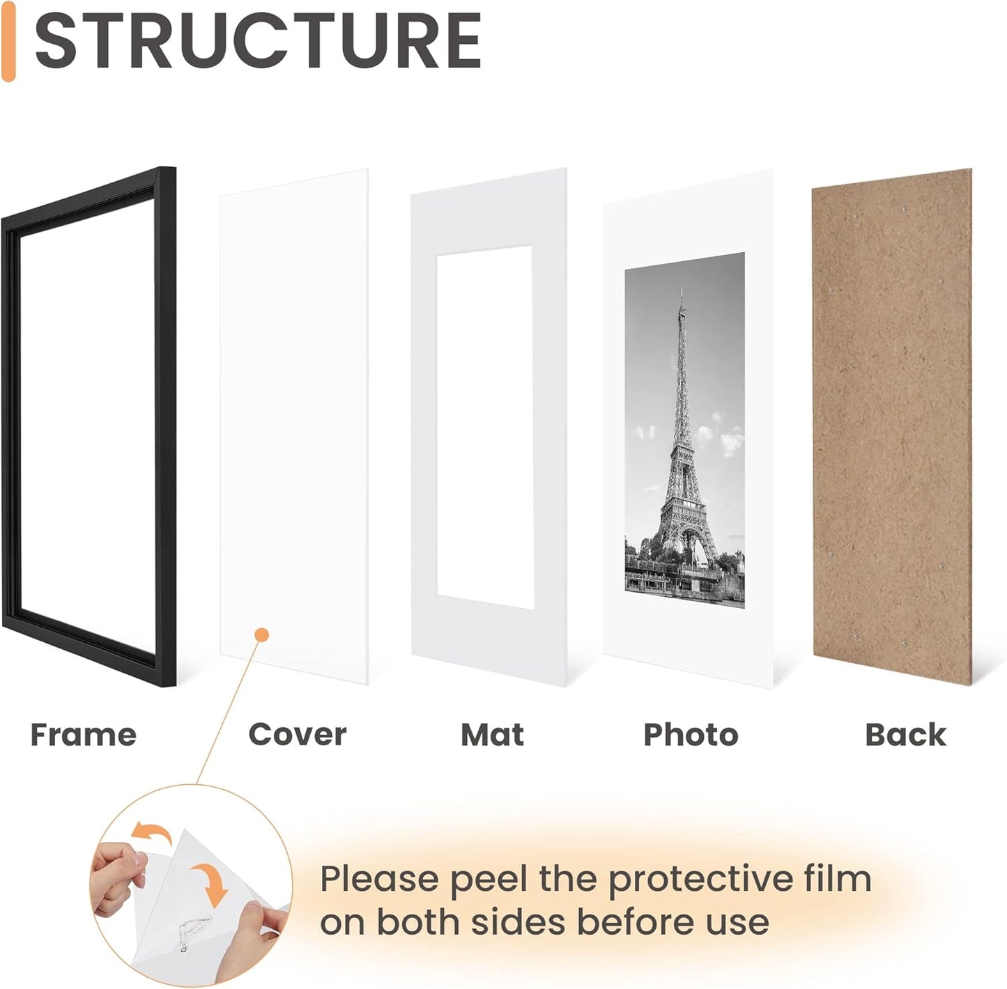 Upsimples 8x10 Picture Frame Set - 5 Black Frames & 11x14 Mahogany Diploma Frame Bundle