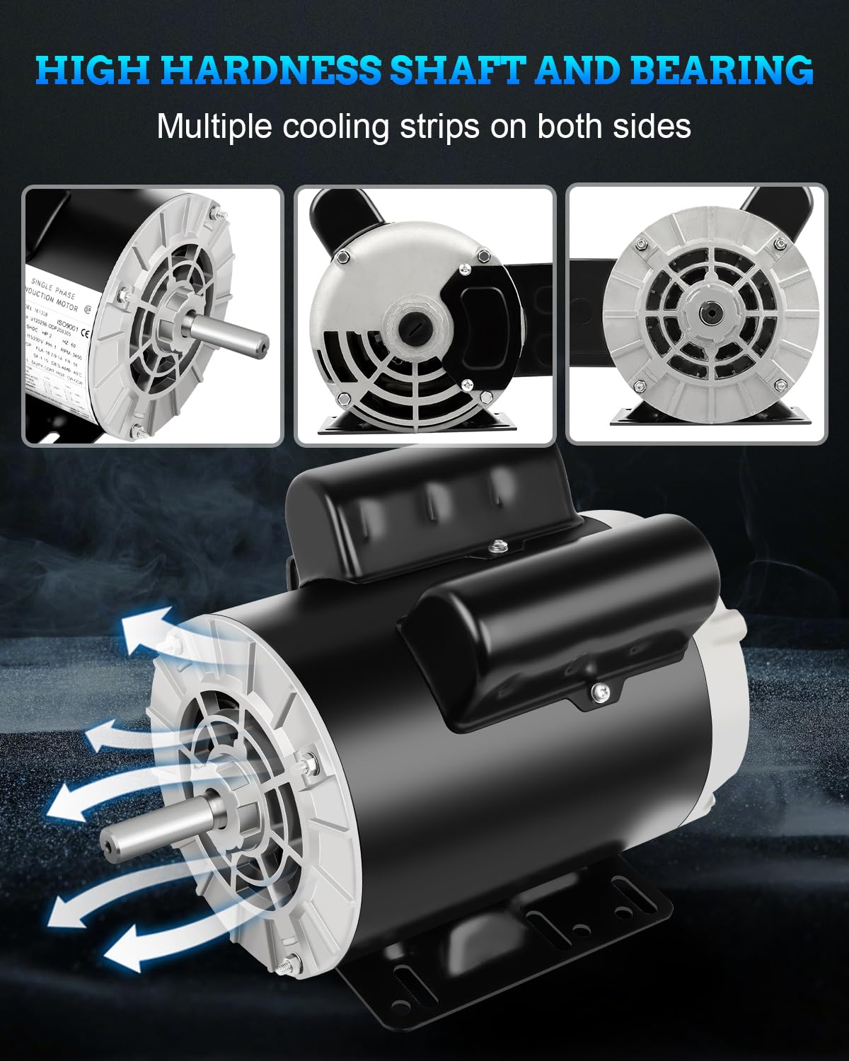 2HP Electric Motor, General Motor Single Phase, 5/8" Shaft Diameter CW/CCW, ODP Air Compressor Motor, 60HZ, 3450RPM, 115/230V