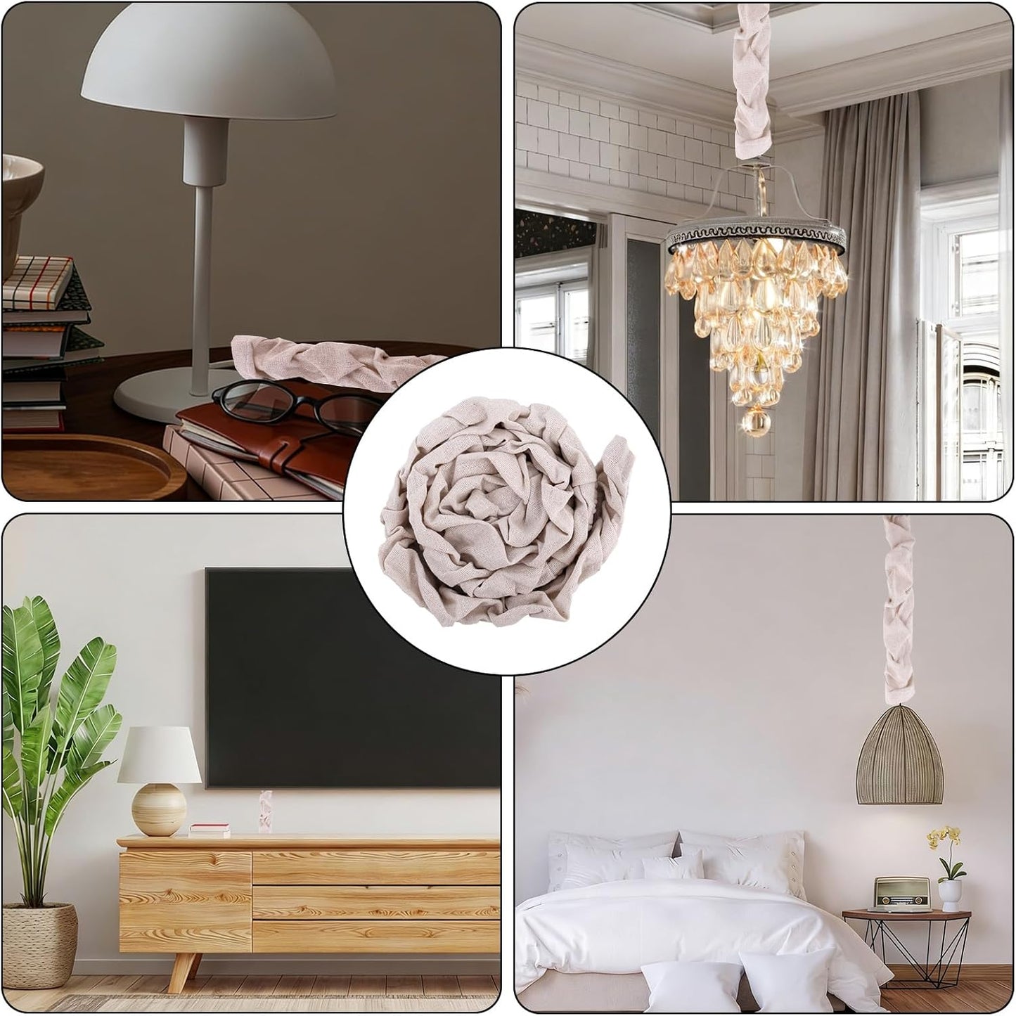 Fukaisu 180x14cm/70.9x5.5in Fabric Cord Cover, Linen Cable Sleeve for Chandelier Chain Lamp Wires TV Cords & Home Cable