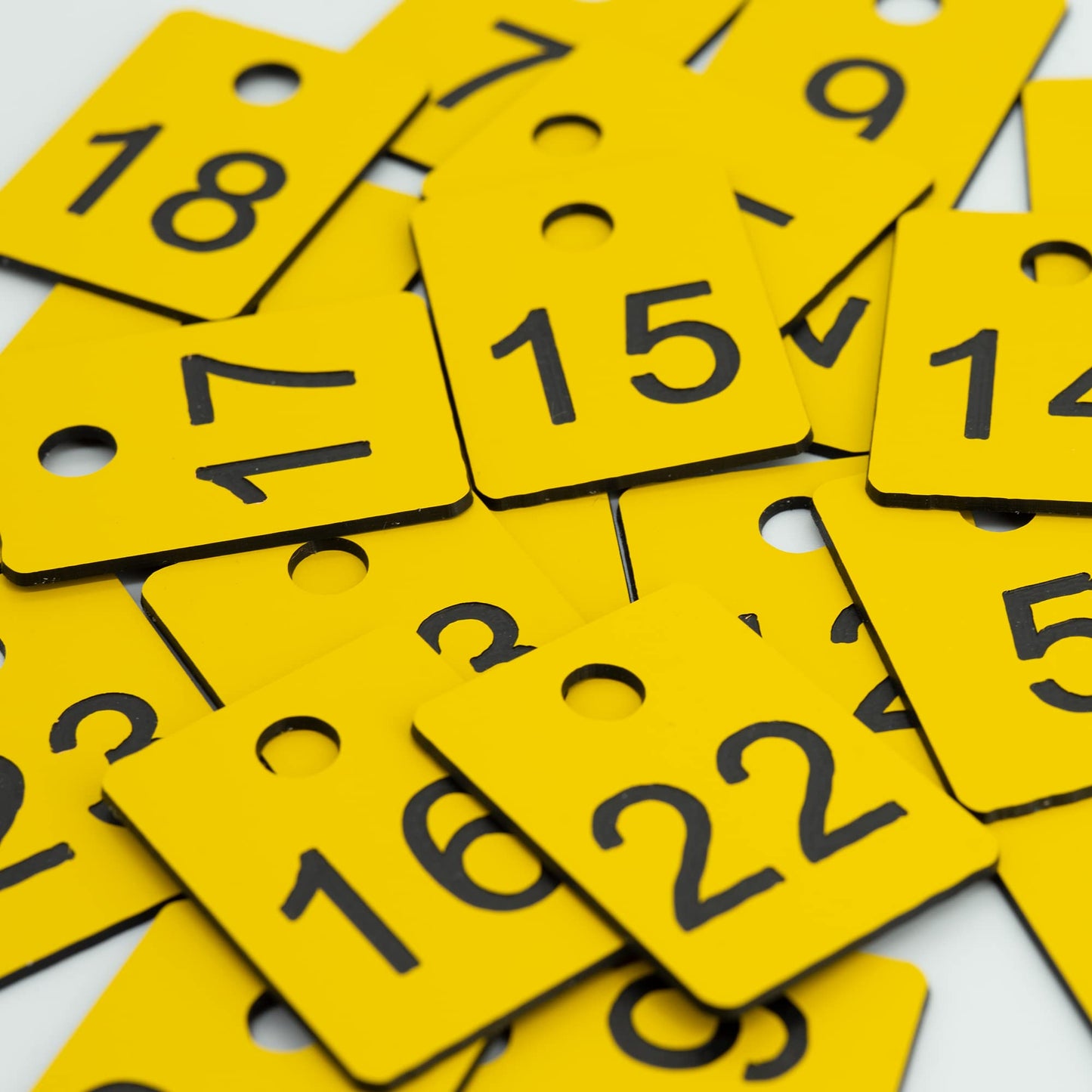 StayMax Plastic Numbered Tags Rectangle Key Number Tags Number Disc with Hole (1-50, Yellow)