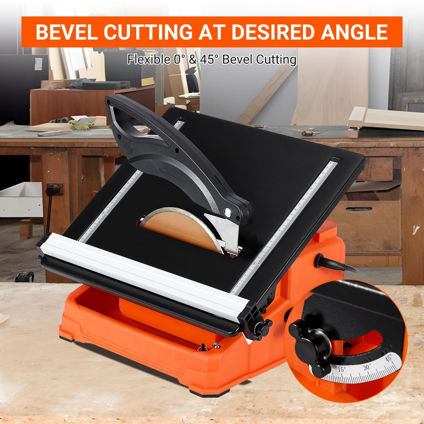 GarveeTech 7 in Wet Tile Saw, 6500 RPM & Pure Copper Motor, Bevel cuts tile from 0 to 45, Tile Cutter Wet Saw with Water Reservoir for Cutting Tiles and Stones, for DIY Enthusiasts