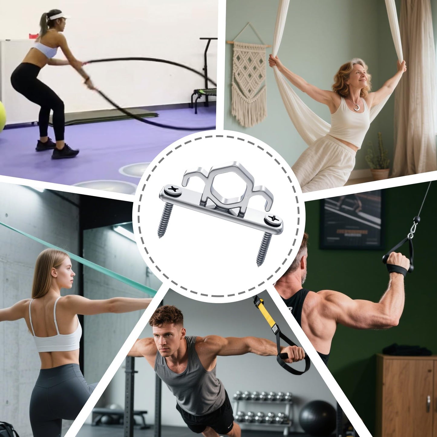 WOCHOLL Resistance Band Wall Anchors Heavy Duty Wall Mount Workout Anchors for Exercise Bands, Space-Saving Home Gym Workouts, Strength Training, Durable Steel Construction (3, Silver)
