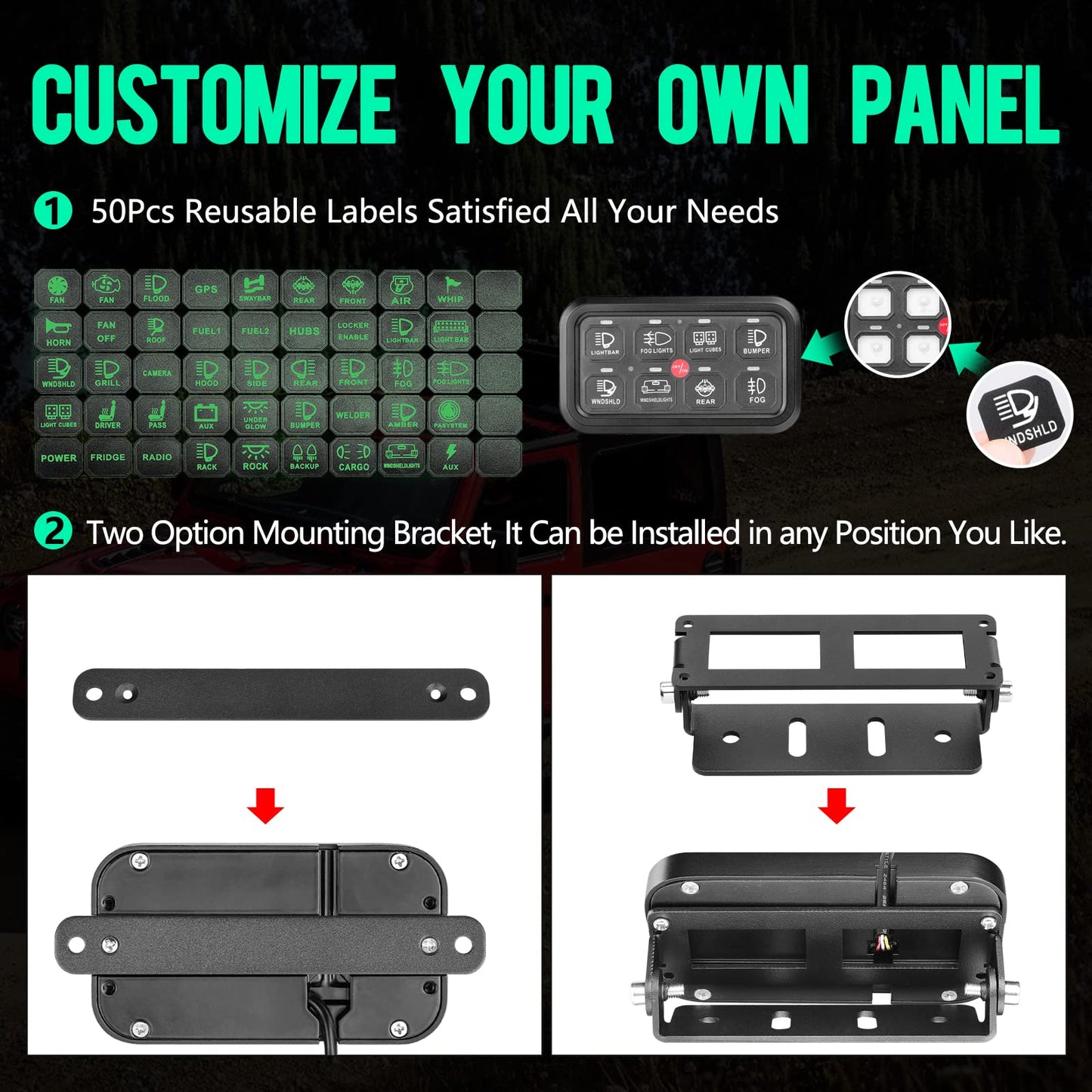 8 Gang Switch Panel, Niking Auto On-Off LED Car Switch Panel Circuit Control Relay System Box Universal Slim Touch Panel Waterproof for Truck Boat ATV UTV SUV Caravan Marine Can-Am