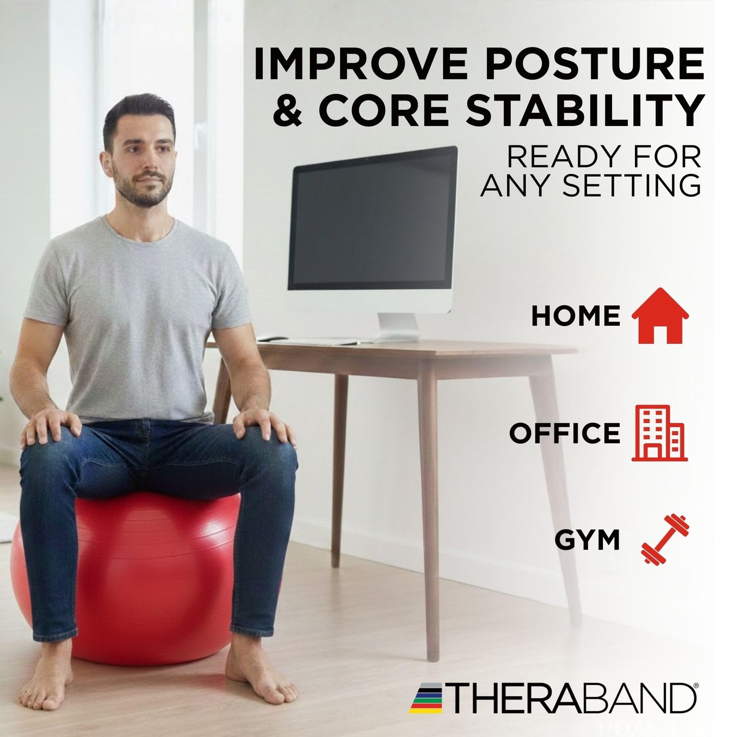 THERABAND Pro Series Exercise Ball, 22" Red Stability Ball for 5'1"–5'6" Users, Anti-Burst Yoga & Pilates Ball, Balance & Core Trainer, For Athletes Fitness at Gym & Home