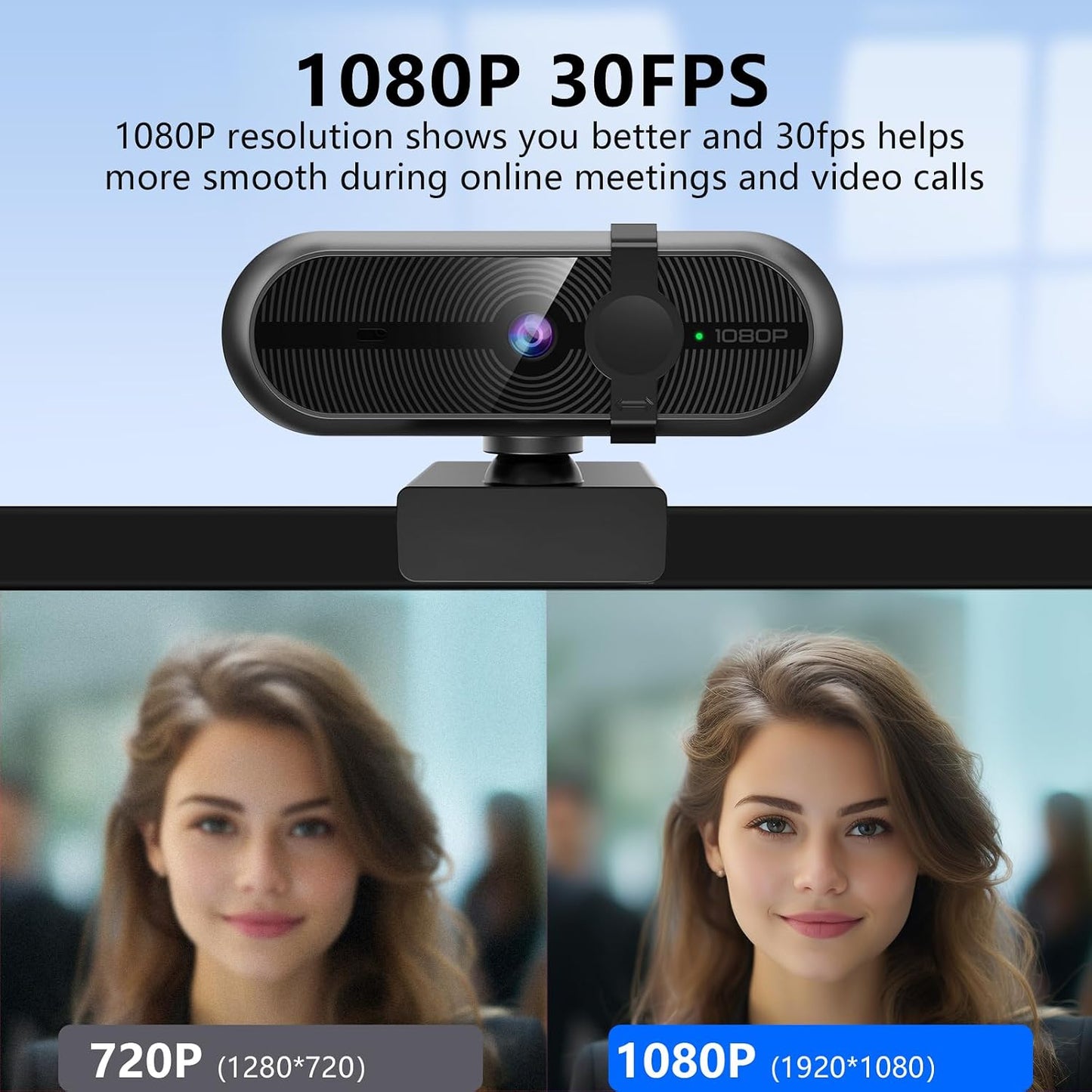 MOERTEK 1080P 90 Webcam for PC, Webcam with Mic, Auto Light Correction, Wide Angle, Built-in Privacy Cover, Supports