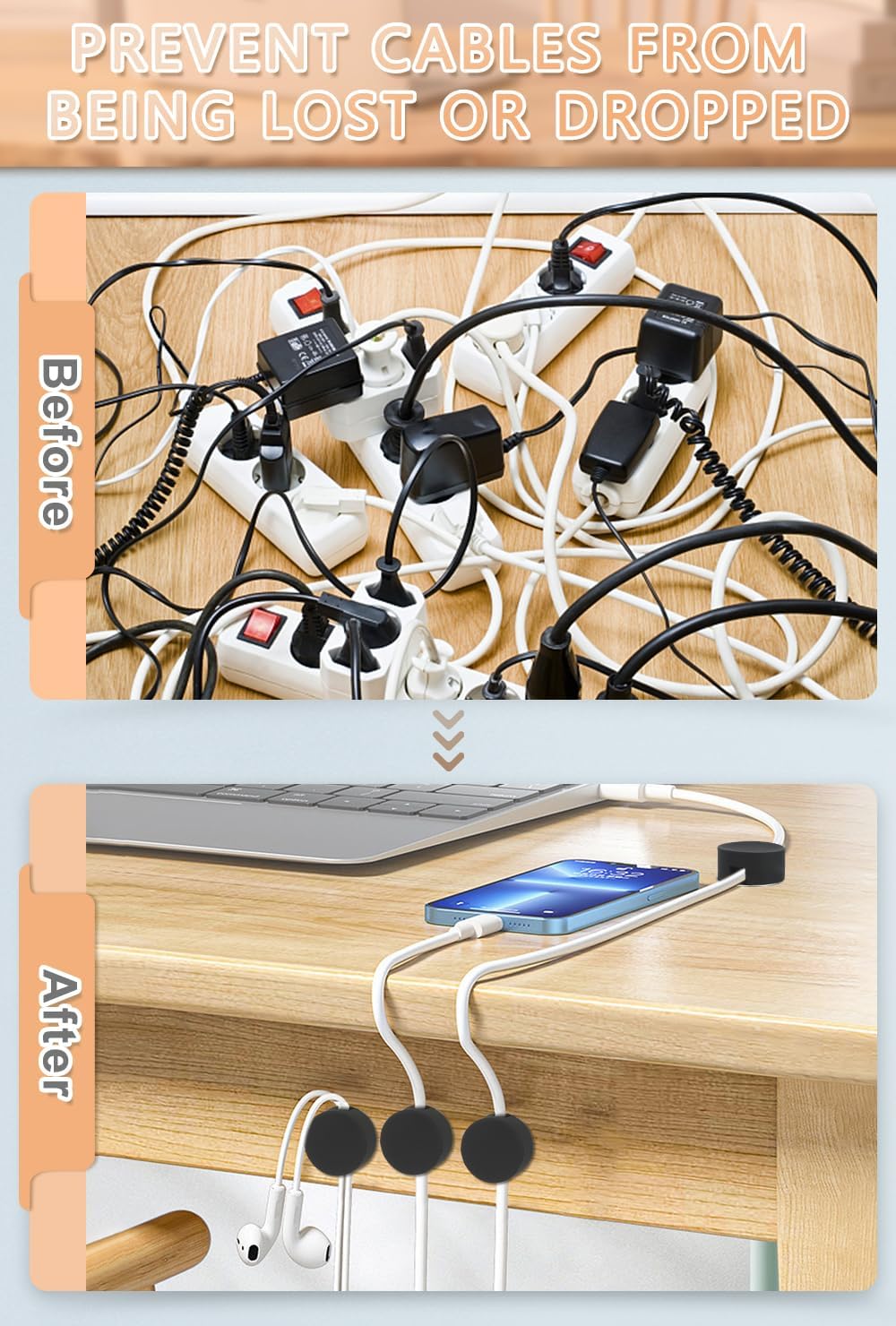 Maveek 5 Pcs Magnetic Cord Holder Cable Management, Strong Cable Clips Magnets Metal Plate, Adhesive Wire Organizers