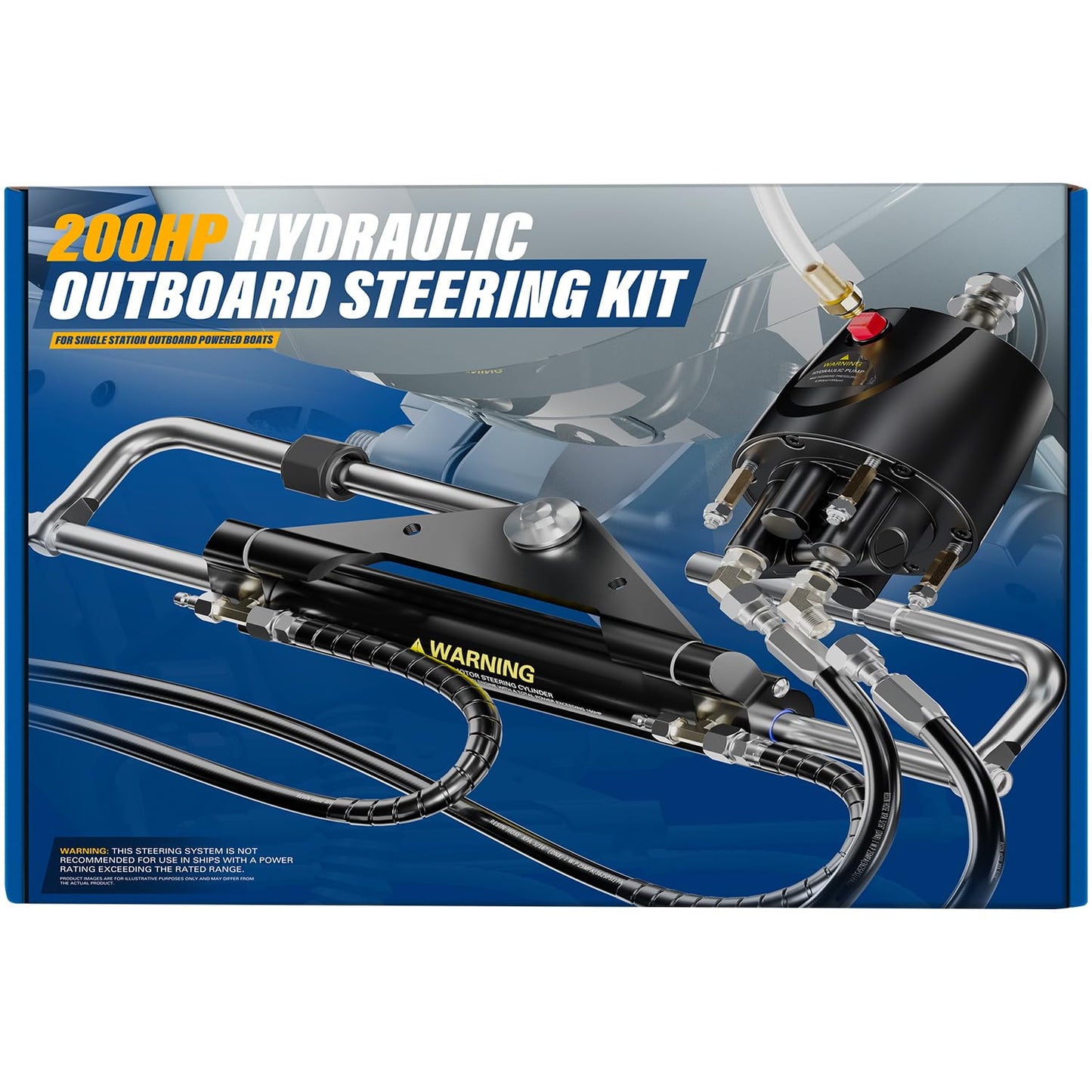 𝐔𝐩𝐠𝐫𝐚𝐝𝐞 200HP Hydraulic Outboard Steering Kit Boat Marine System with Electroplated Steering Wheel, Helm Pump, Hydraulic Cylinder, 26ft PU Hoses, Fit for Most Single Outboard-Powered Boats