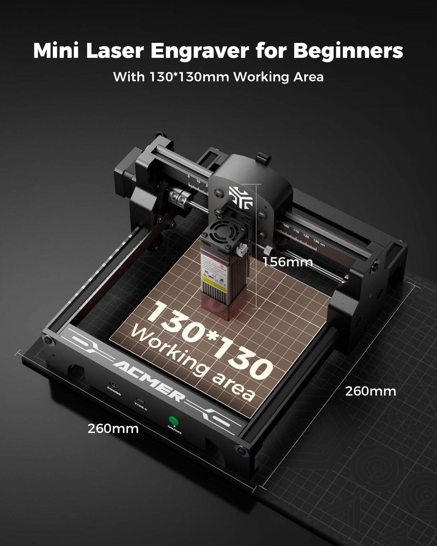 ACMER S1 Laser Engraver for Beginners, 3500mW Portable Laser Engraving Machine with 130x130mm Working Area, 0.01mm Precision, Desktop MINI Engravers for Wood, Leather, Metal, DIY Gifts & Home Projects