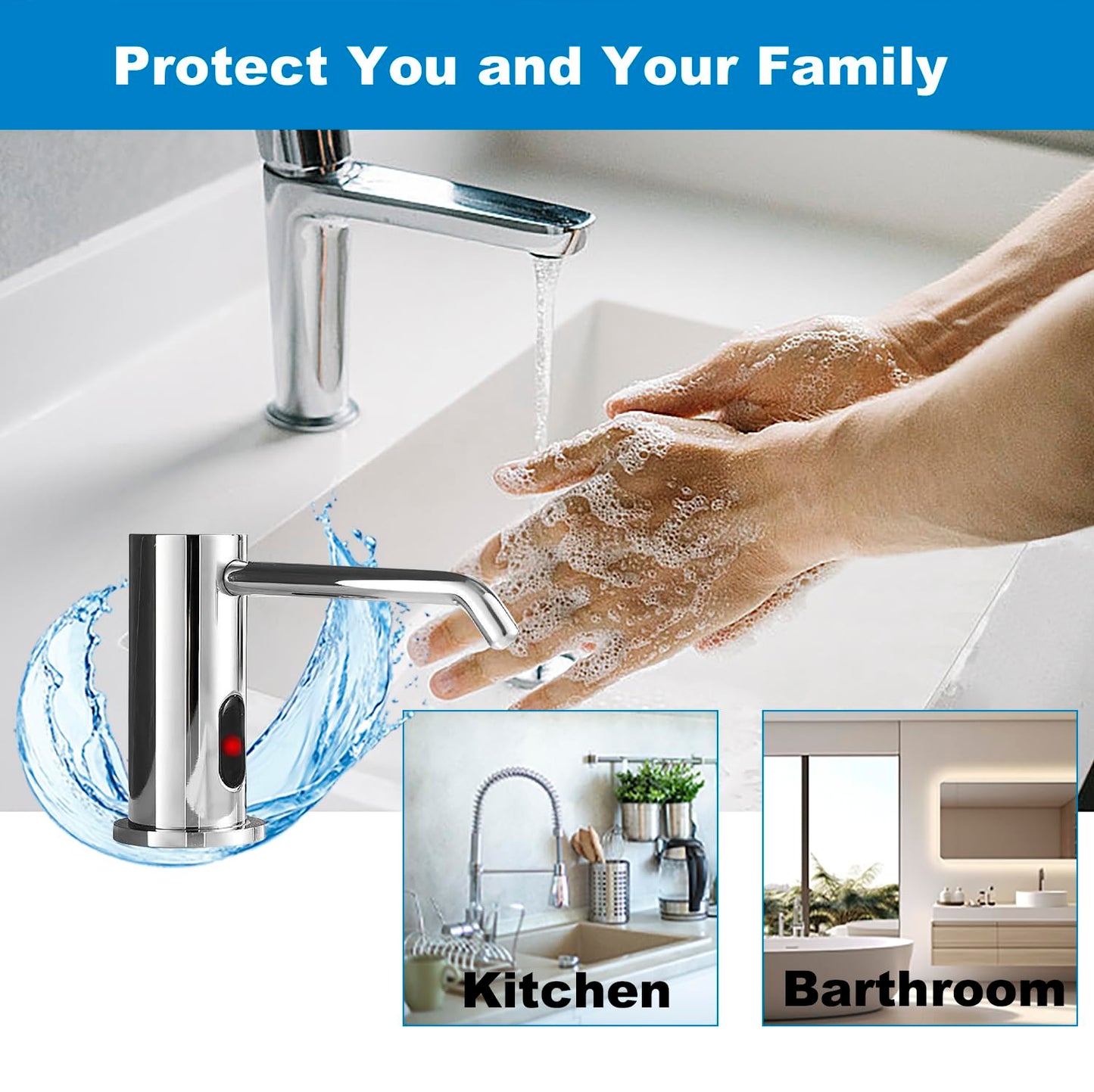 Touchless Automatic Soap Dispenser for Kitchen Bathroom Sink Built in Liquid Commercial Electric Soap Dispenser with Bottle and Pump Chrome Platingd