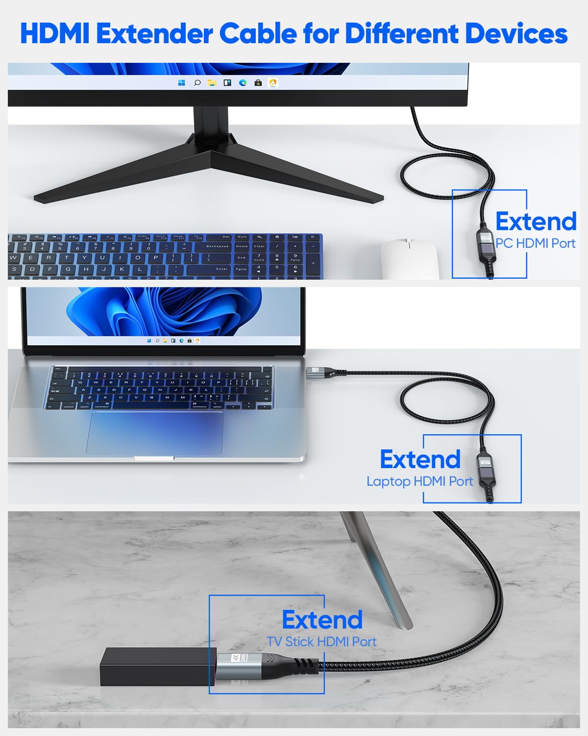 20 4K 20FT, 4K@60Hz, 2K, 1080P, PS5 HDMI Extension Cable FT, HDMI Extender Cable Male to Female Adapter Extension Cord