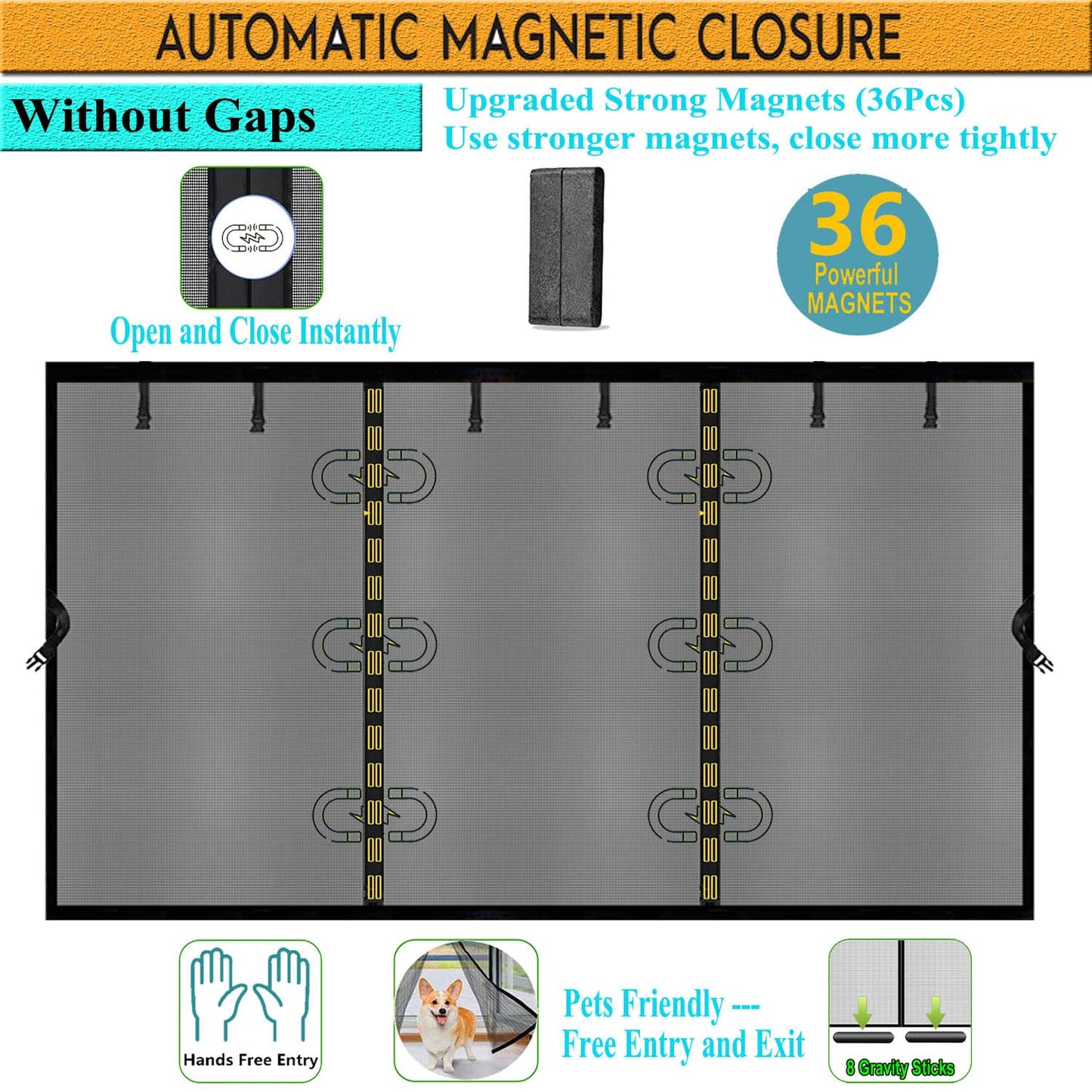 Magnetic Garage Door Screen 18x9ft for 2 Car Garage Retractable, Durable Heavy Duty Fiberglass Screen Mesh with Strong Magnets for Garage Door, Easy to Install (18x9ft Black)