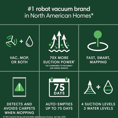 iRobot Roomba 104 Vacuum & Mop Robot - Self-Emptying for 75 Days, Powerful Suction, Ideal for Pet Hair | Smart Navigation