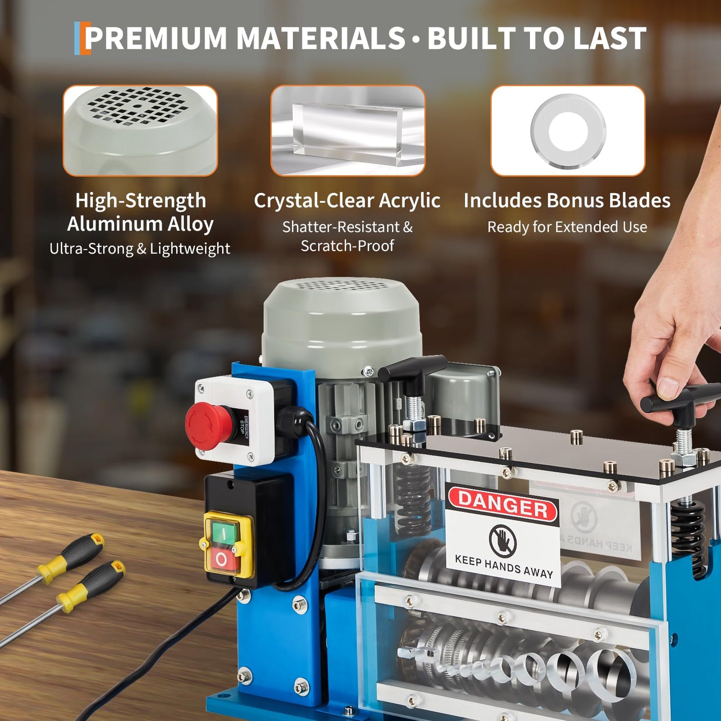 Wire Stripper Machine, 0.06" - 1.5" Automatic Wire Stripper w/98 Feet/Minute,370w 10 Channels 10 Blades with Transparent Panel for Recycling Copper