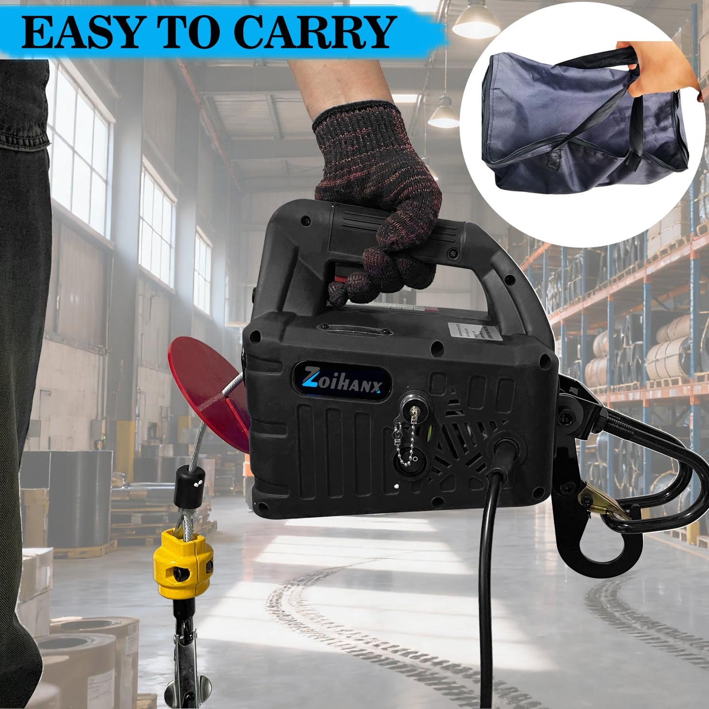 Zoihanx 3-in-1 Electric Hoist Winch,1100lb Portable Electric Winch with Double Hooks,110V Wire and Wireless Remote Control Power Winch Crane for Garage, Warehouses, and Factories