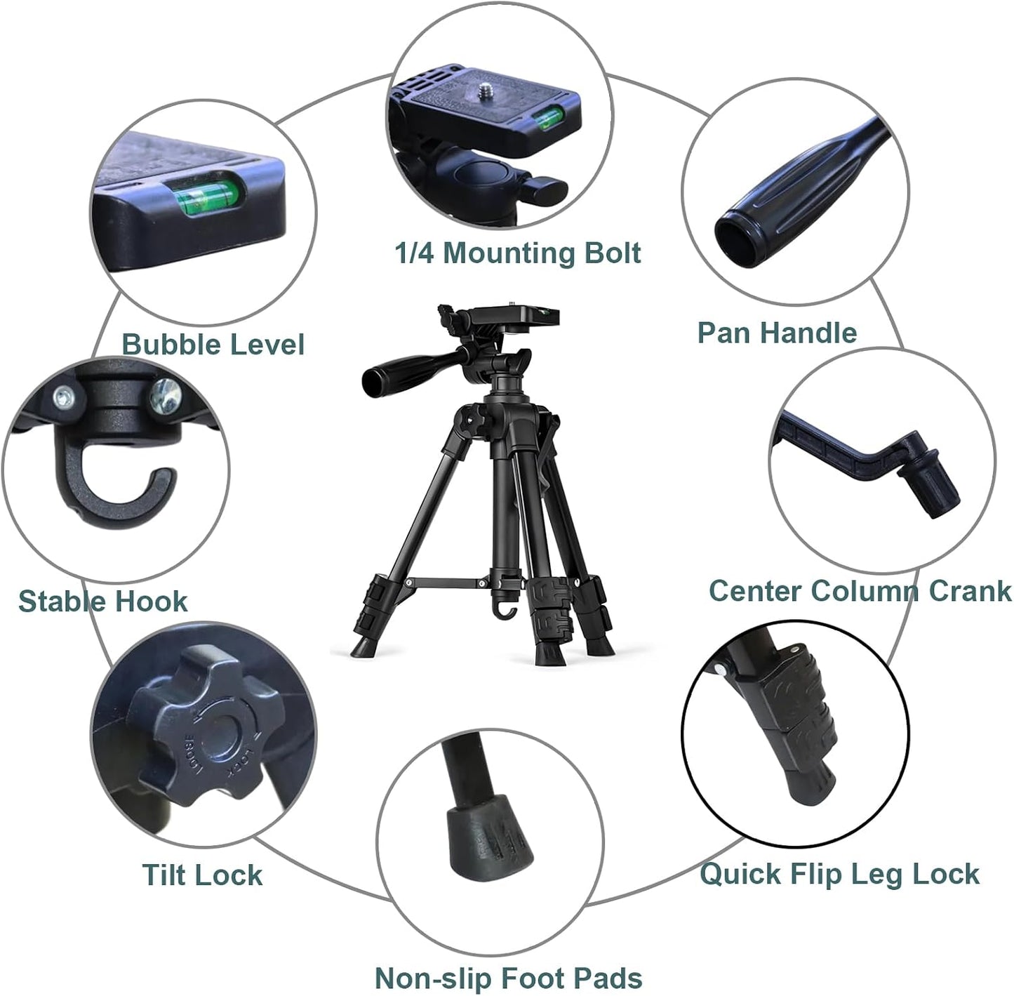 Dxxccoll 11"-25" 5 lbs 360 Small Tripod for Camera, Mini Tripod for Projector, Phone, DSLR, Laser Level, Portable